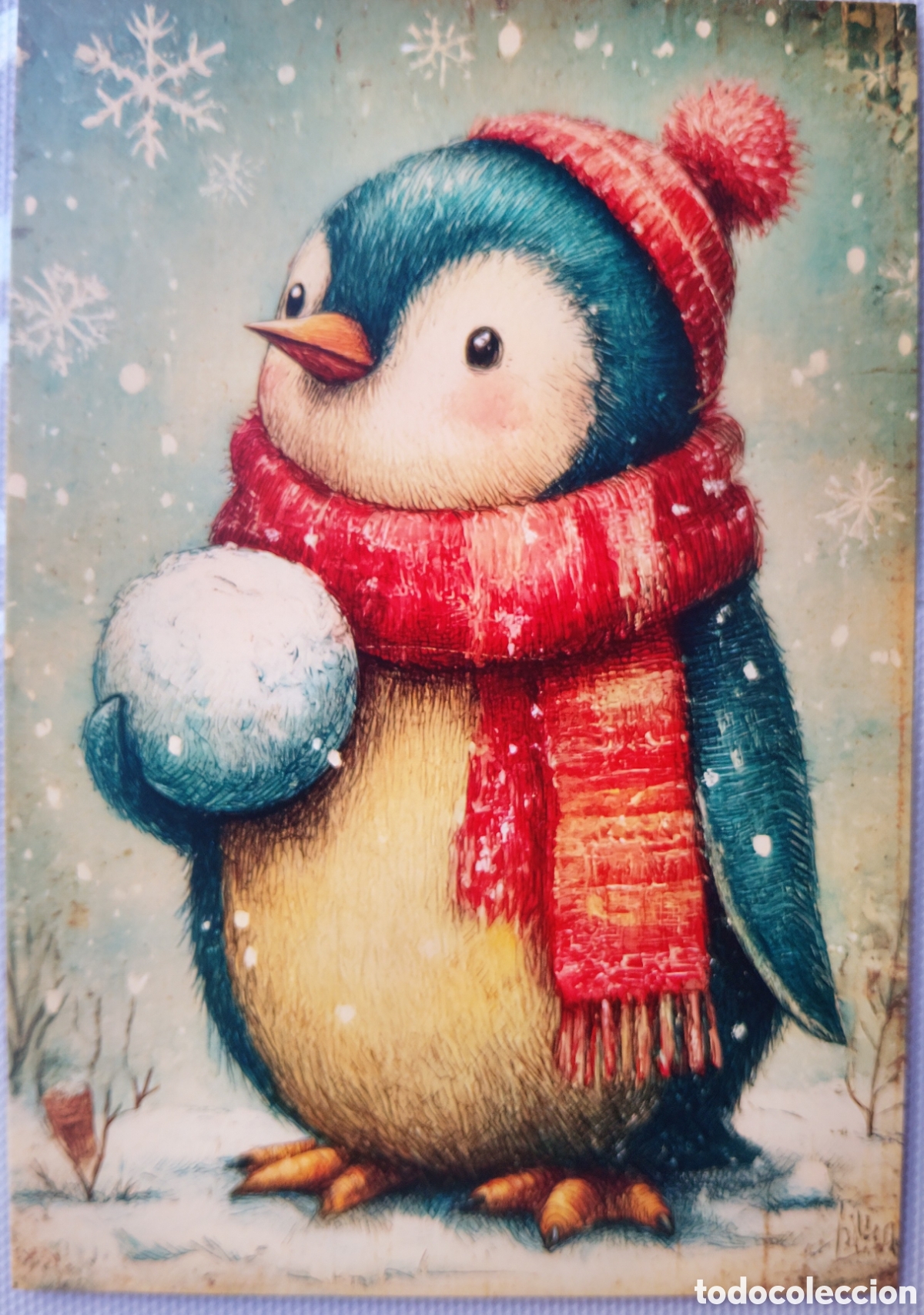 Postales: POSTAL NAVIDAD - PING&Uuml;INO BOLA PAISAJE NEVADO - ESTILO ANTIGUO