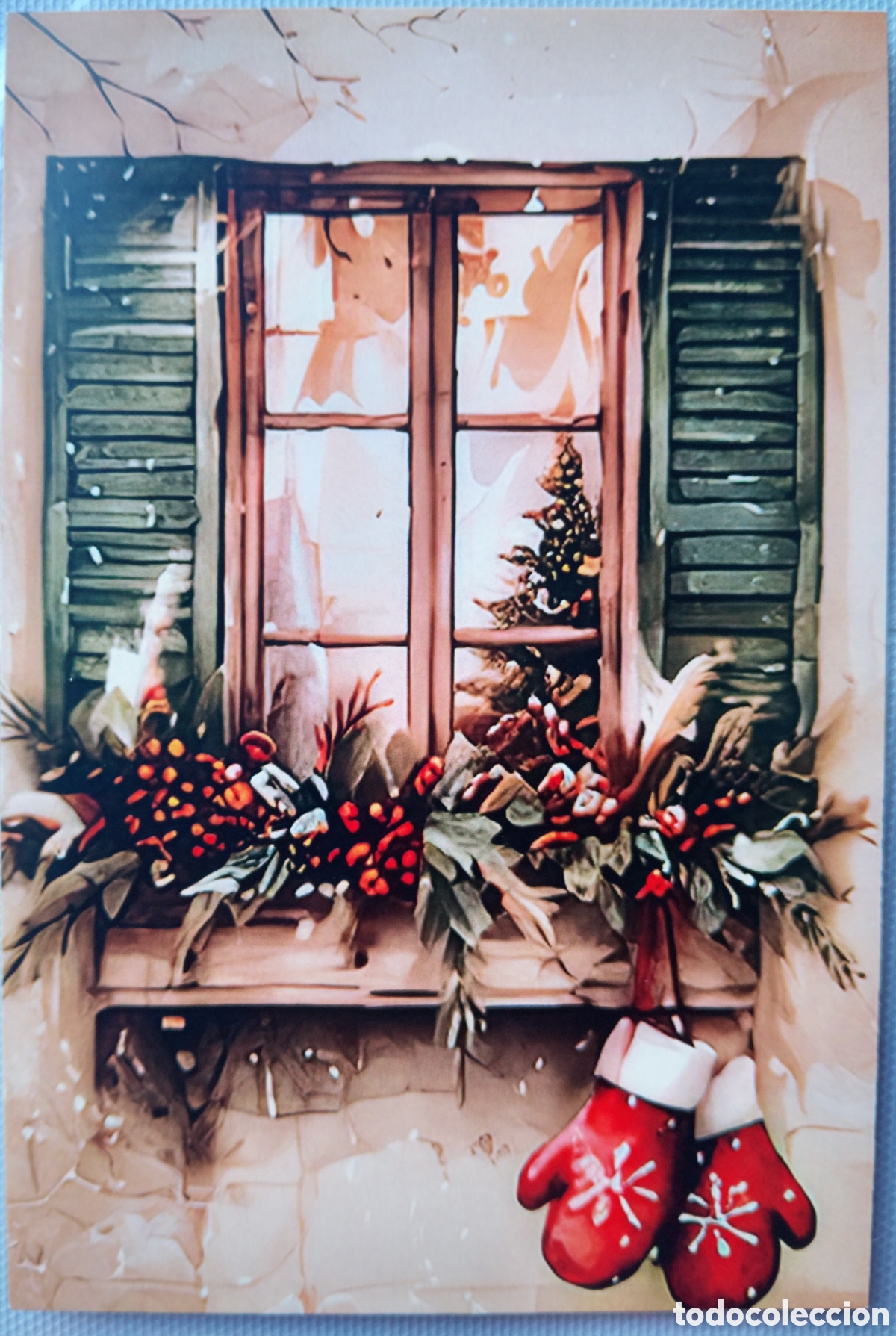Postales: POSTAL NAVIDAD - VENTANA &Aacute;RBOL ADORNOS - ESTILO ANTIGUO