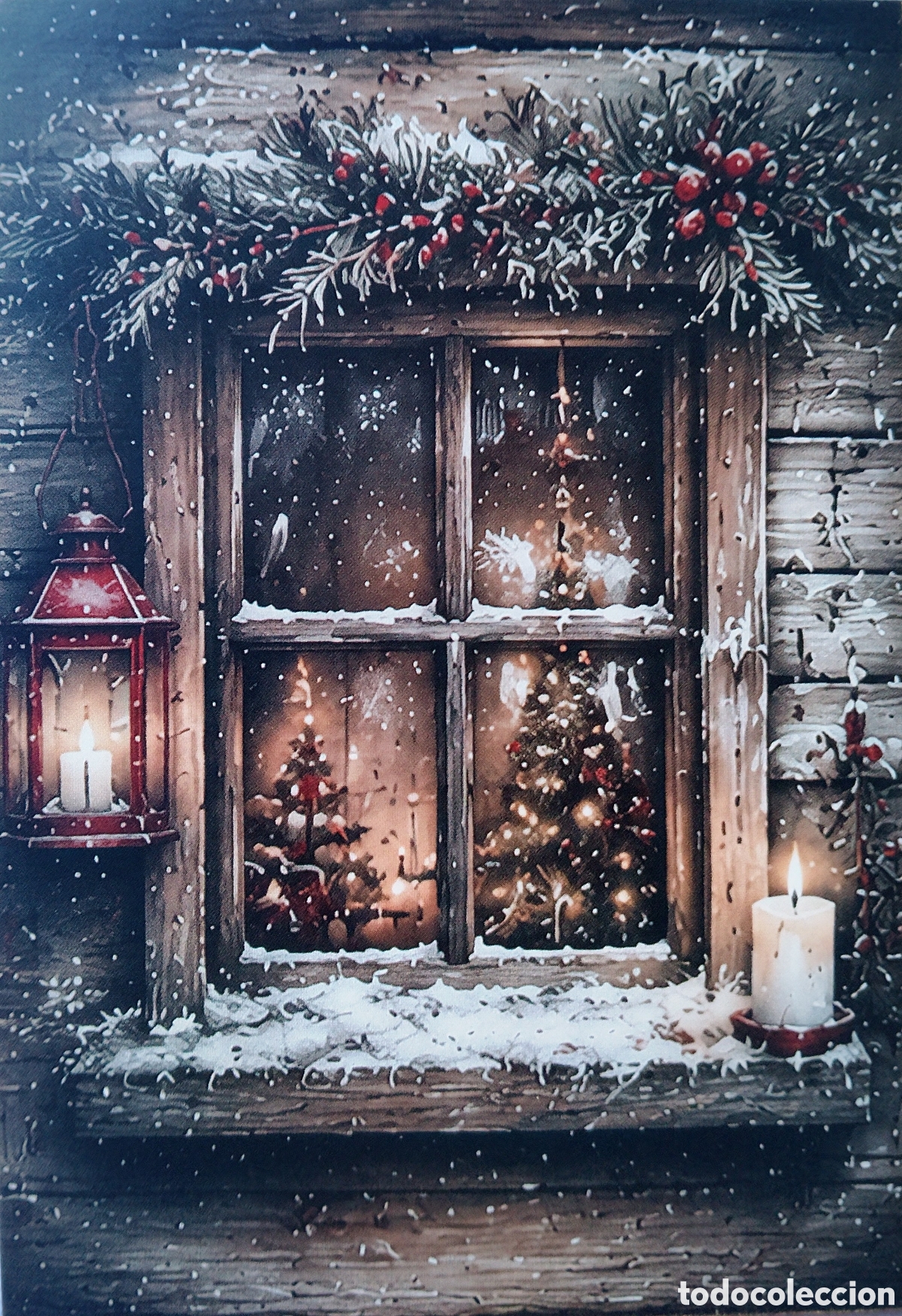 Postales: POSTAL NAVIDAD - VENTANA &Aacute;RBOL ADORNOS - ESTILO ANTIGUO