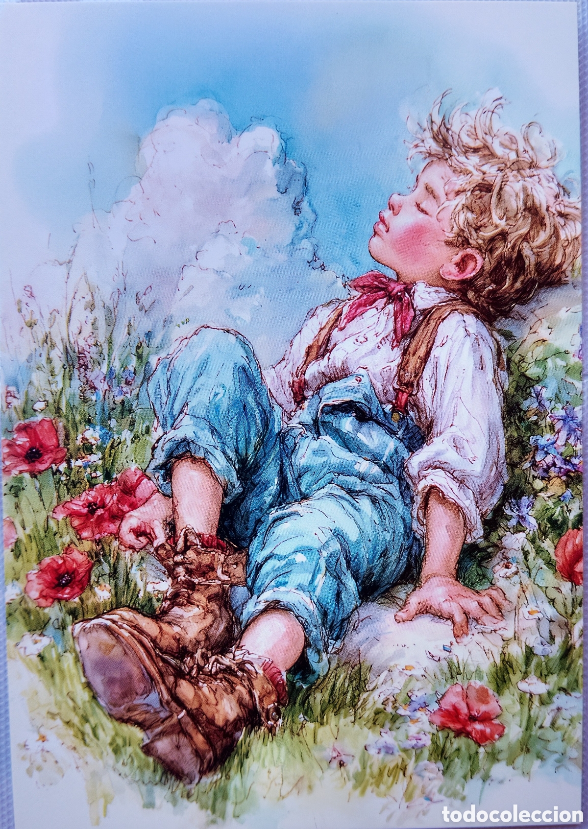 Postales: POSTAL - NI&Ntilde;O SIESTA FLORES - ESTILO ANTIGUO