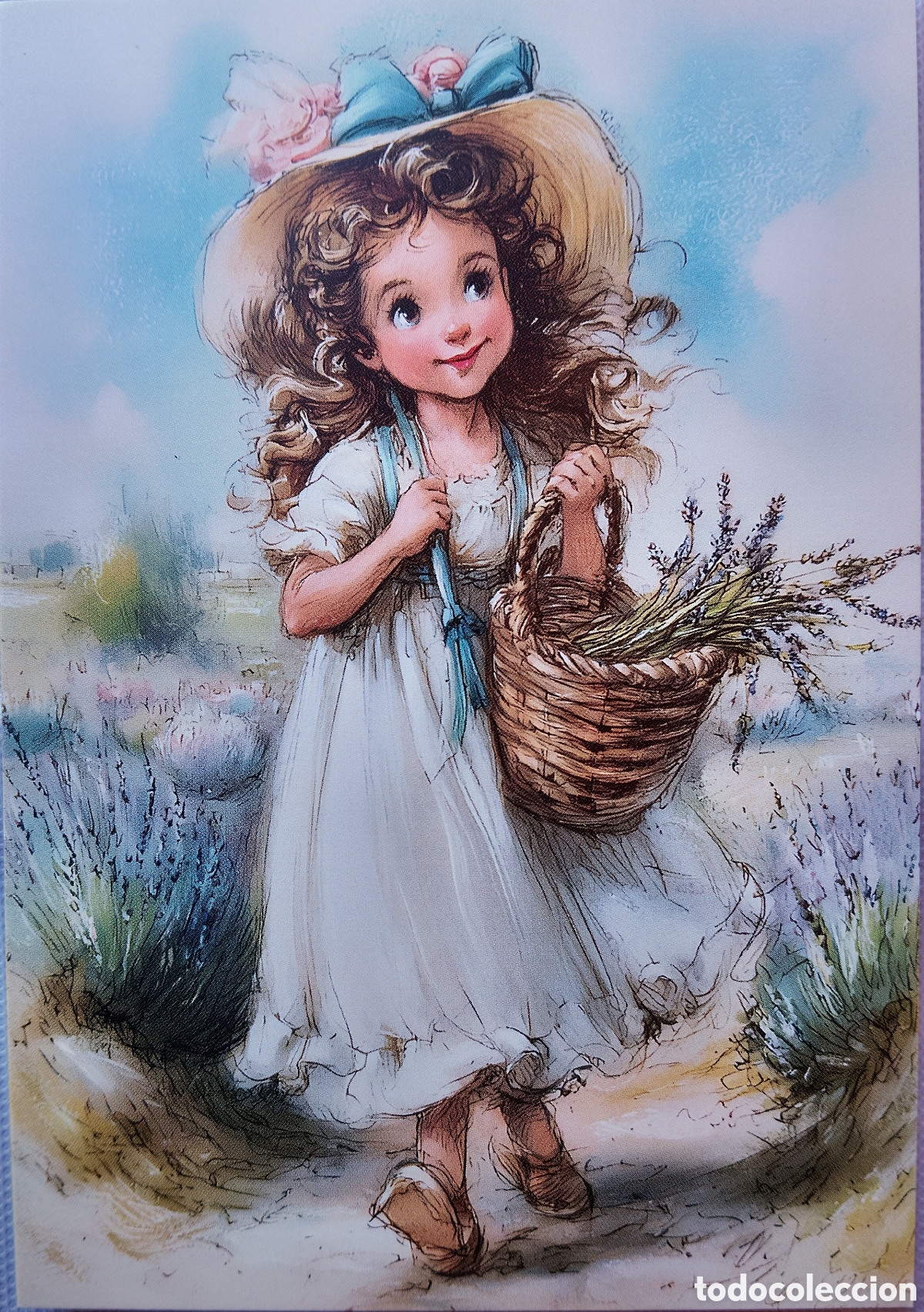 Postales: POSTAL - NI&Ntilde;A CESTO LAVANDA - ESTILO ANTIGUO