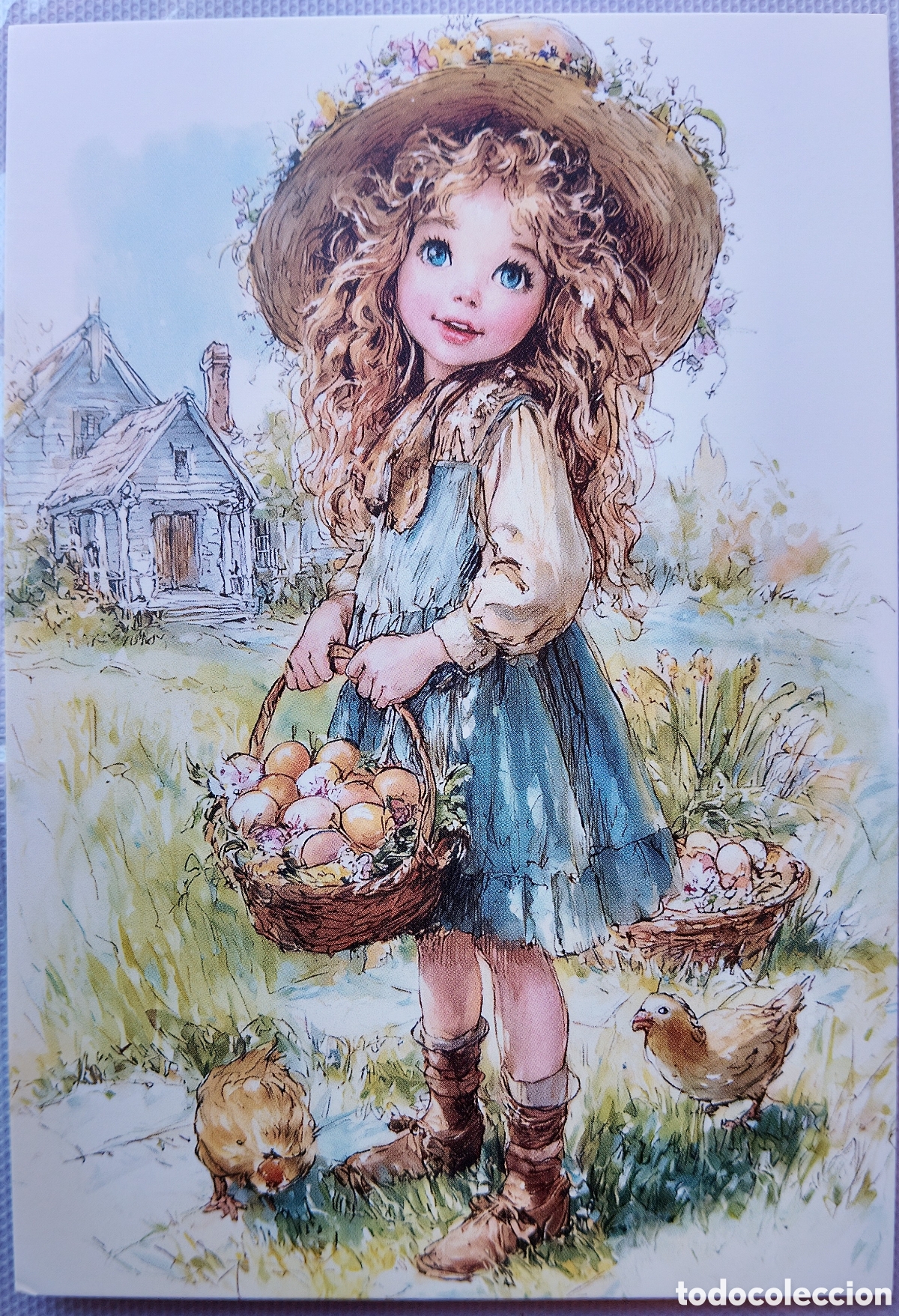 Postales: POSTAL - NI&Ntilde;A GALLINAS HUEVOS - ESTILO ANTIGUO