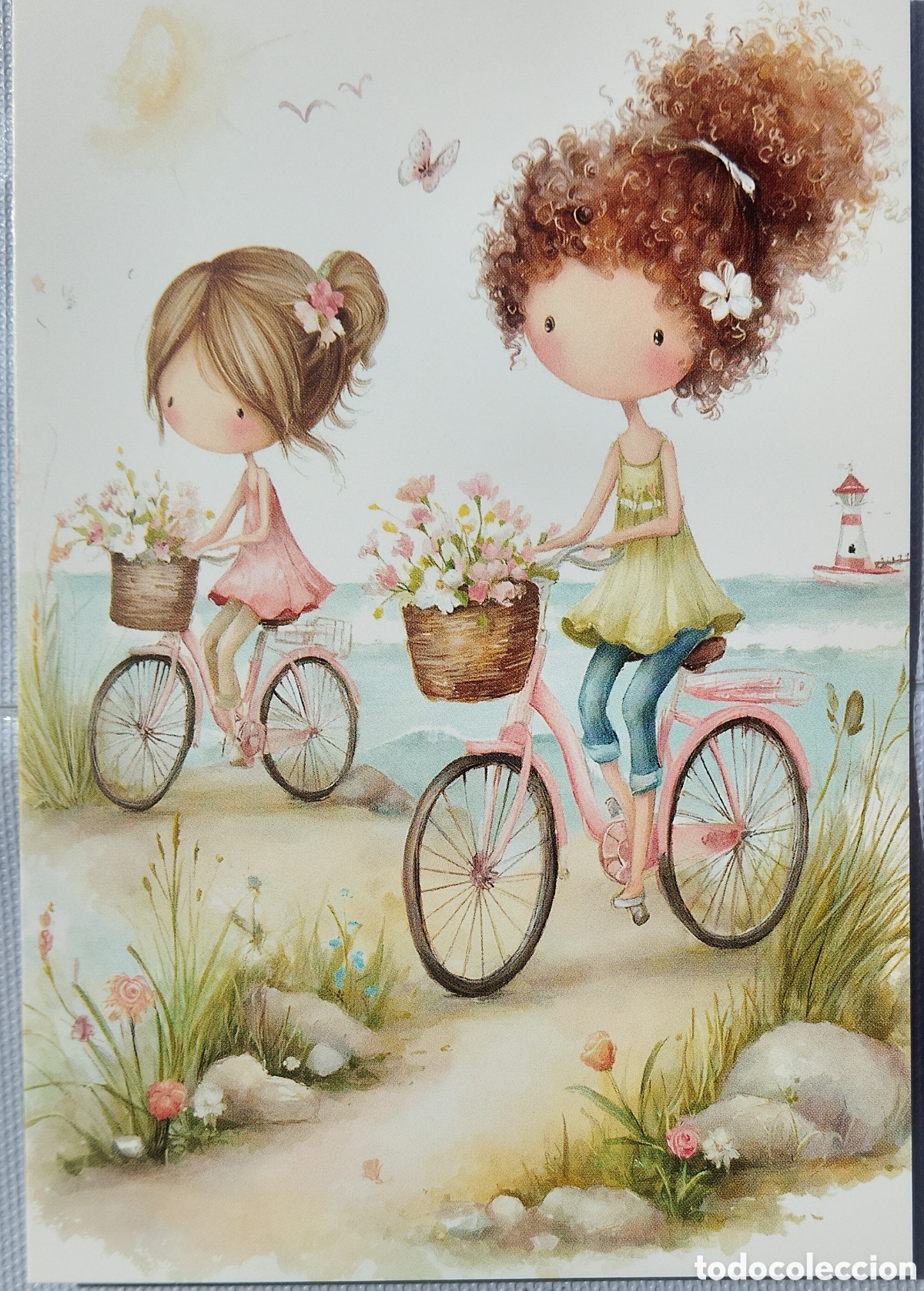 Postales: POSTAL - NI&Ntilde;AS BICIS PLAYA - ESTILO ANTIGUO