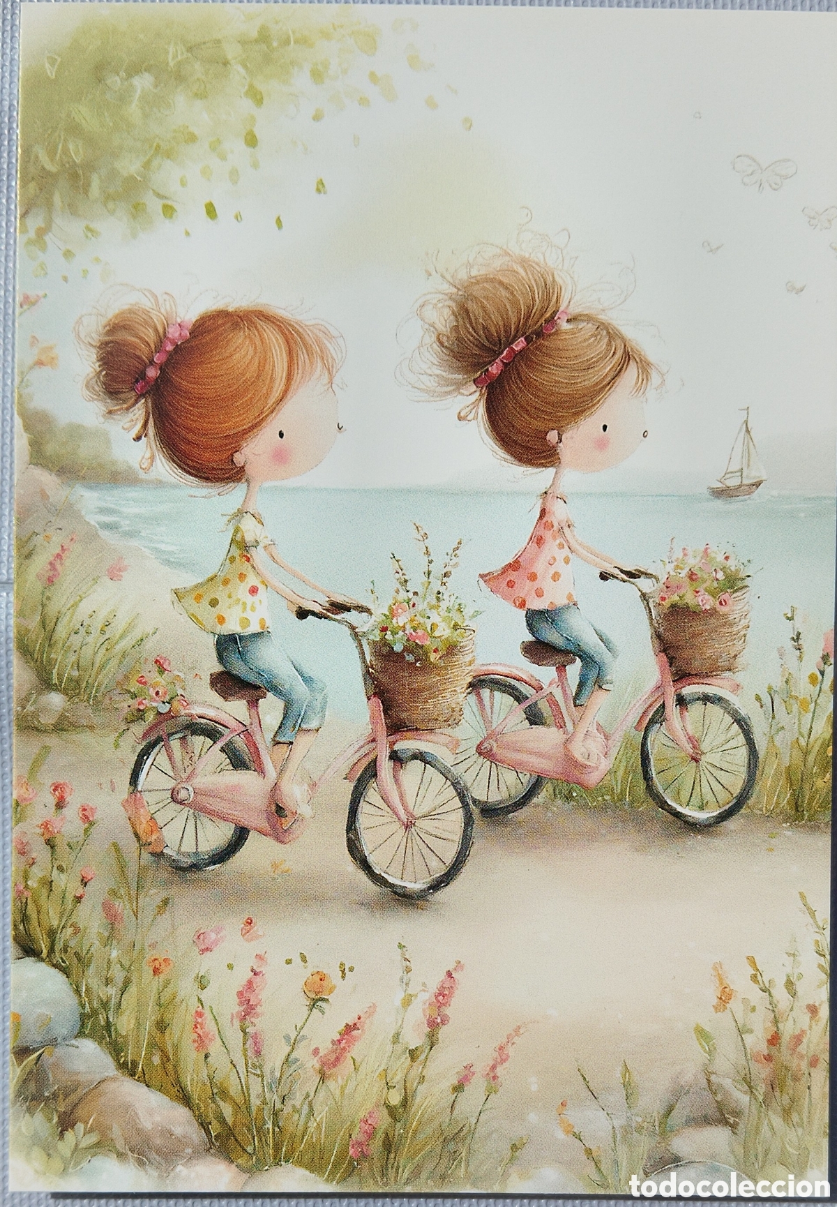 Postales: POSTAL - NI&Ntilde;AS BICIS PLAYA - ESTILO ANTIGUO