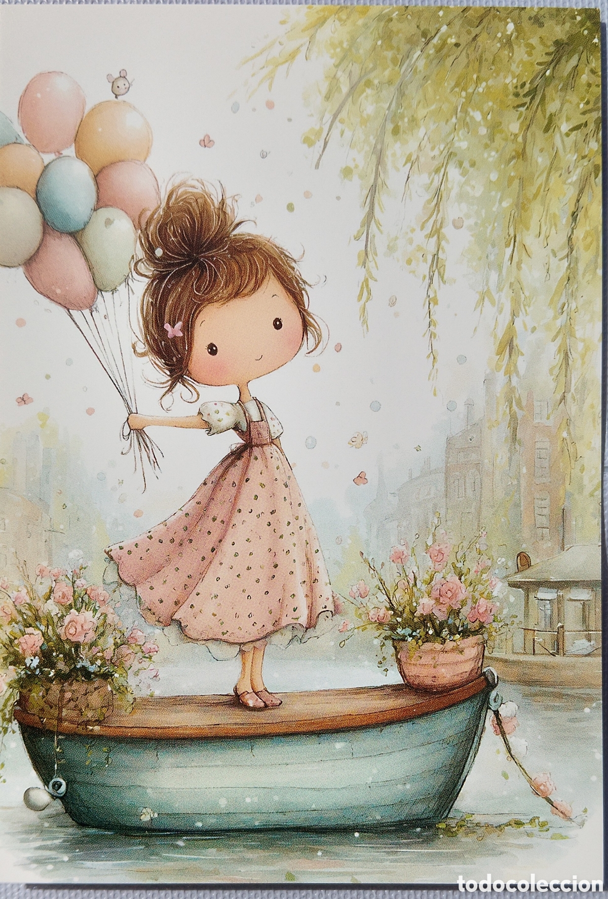 Postales: POSTAL - NI&Ntilde;A GLOBOS BARCA - ESTILO ANTIGUO