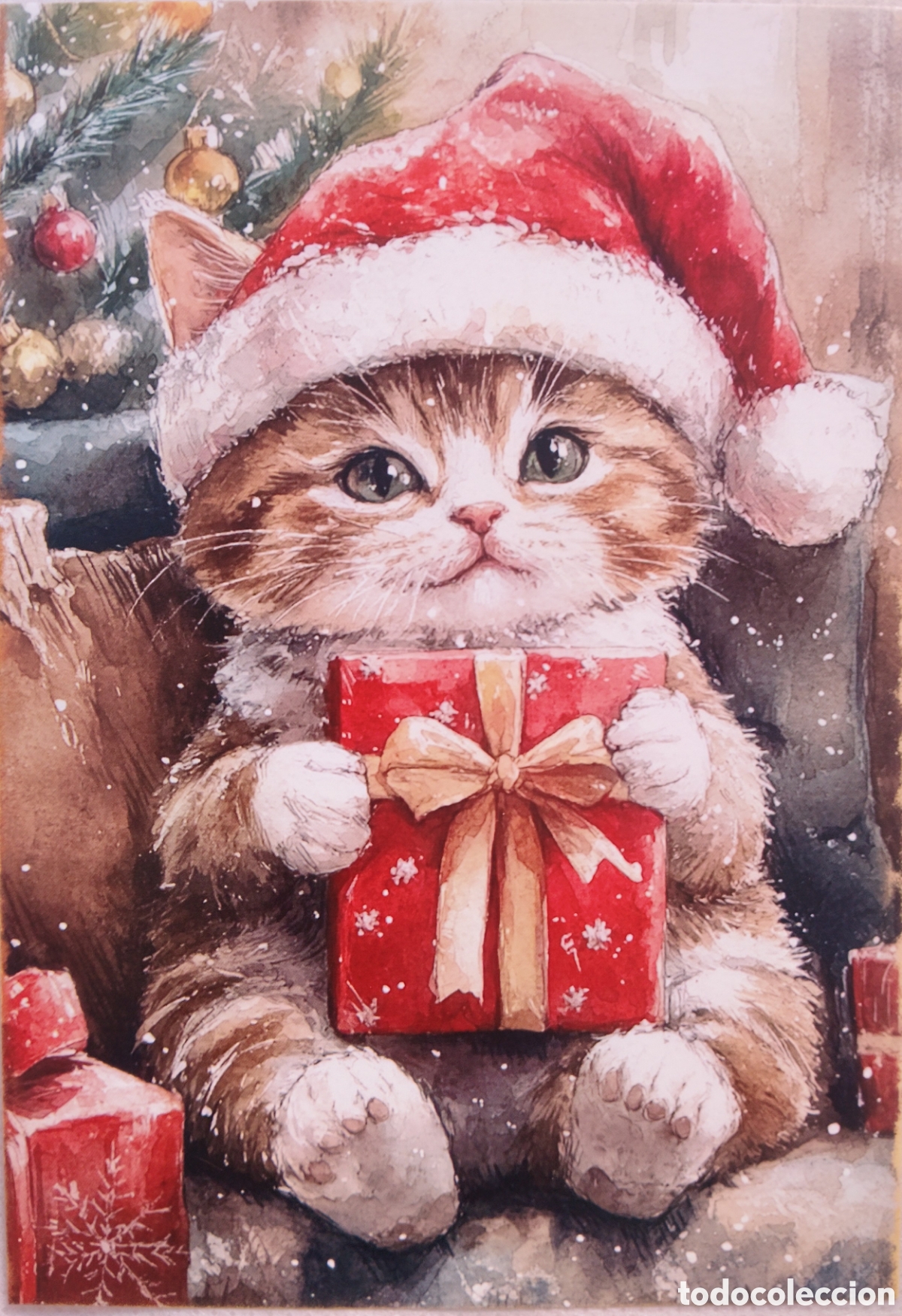 Postales: POSTAL NAVIDAD - GATITO GATO REGALO - ESTILO ANTIGUO