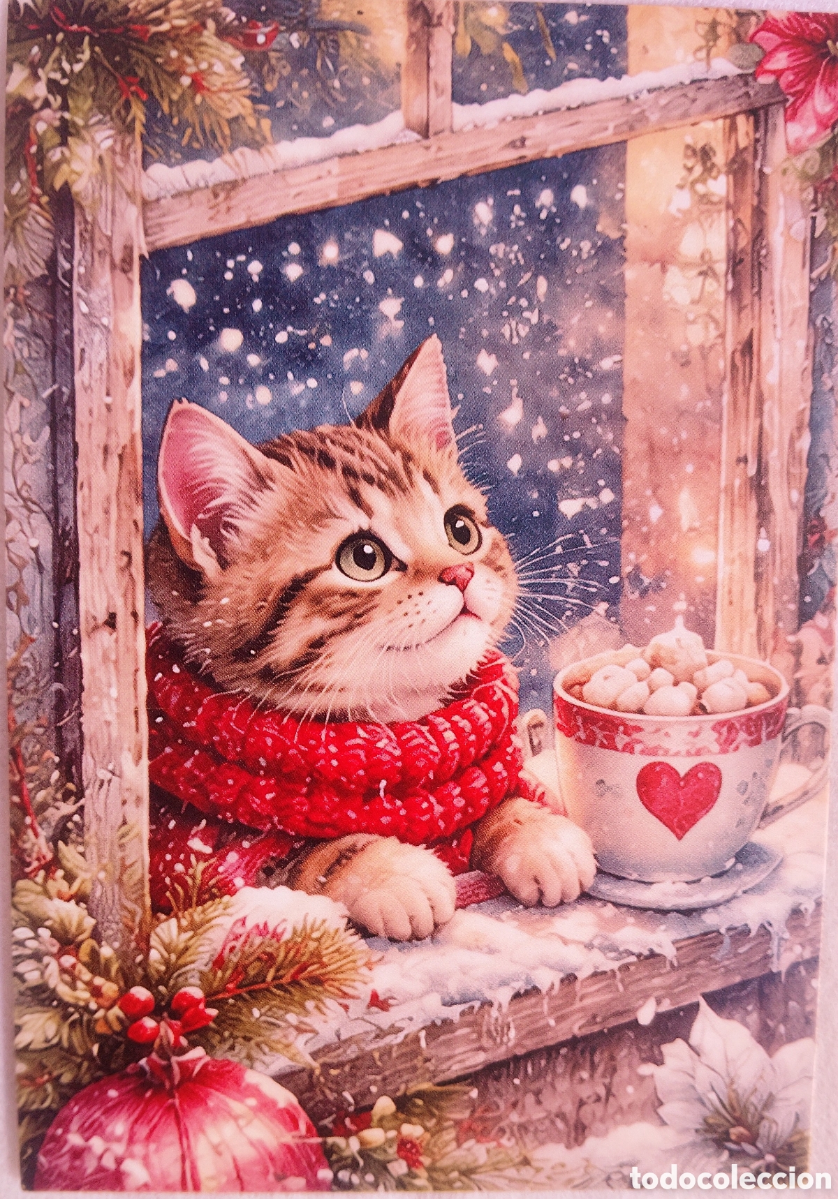 Postales: POSTAL NAVIDAD - GATITO GATO VENTANA NIEVE - ESTILO ANTIGUO