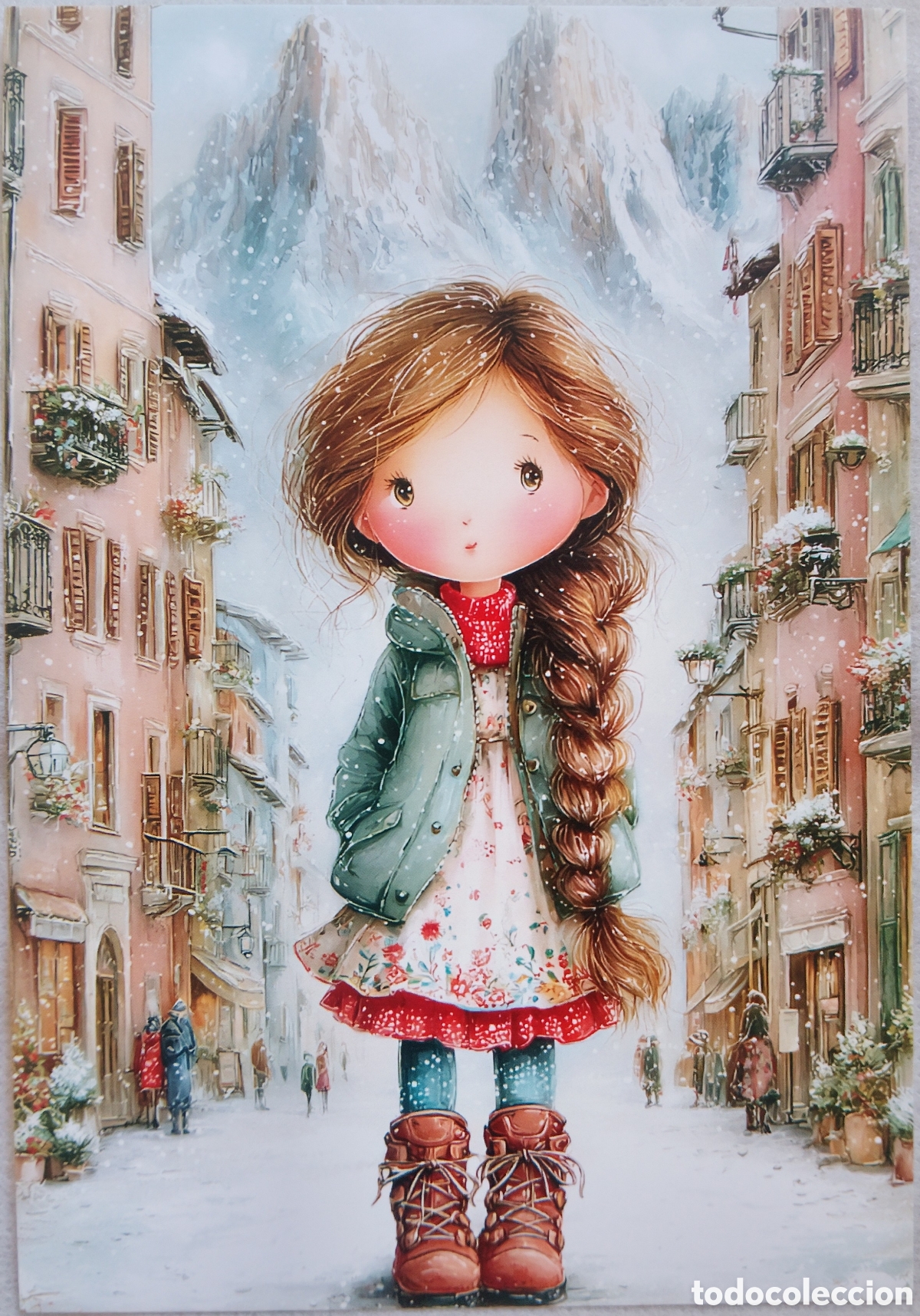 Postales: POSTAL NAVIDAD - NI&Ntilde;A PAISAJE NEVADO - ESTILO ANTIGUO