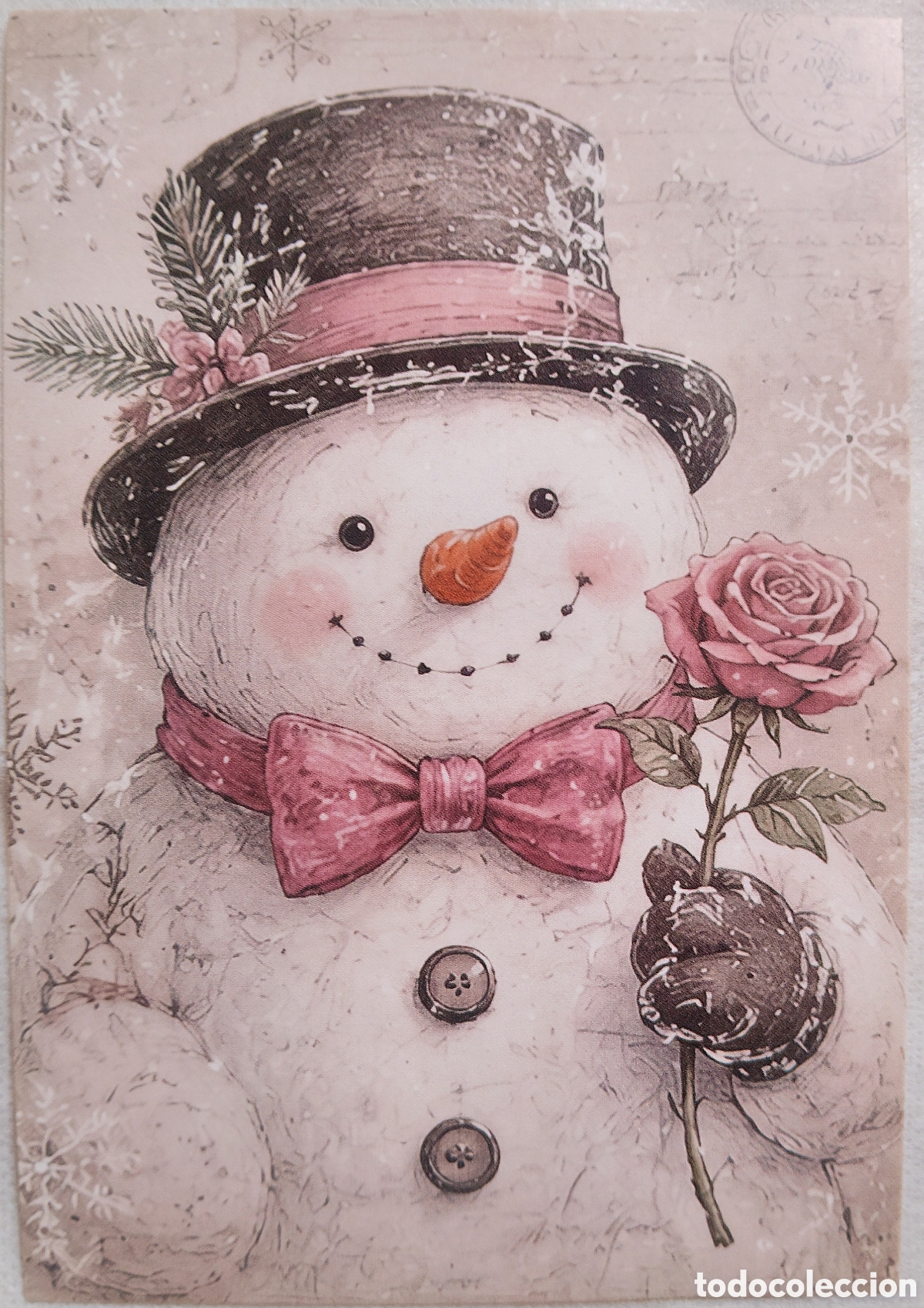 Postales: POSTAL NAVIDAD - MU&Ntilde;ECO DE NIEVE ROSA PAISAJE NEVADO - ESTILO ANTIGUO