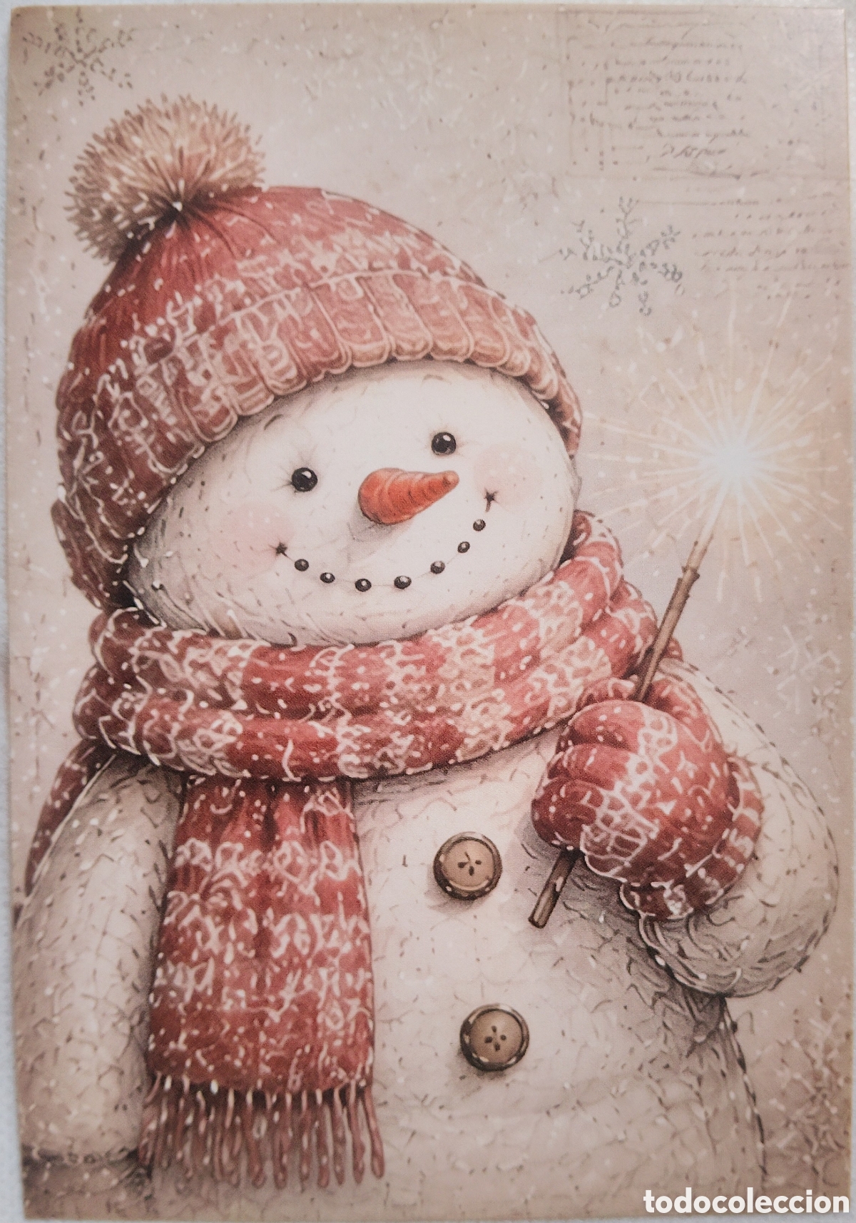 Postales: POSTAL NAVIDAD - MU&Ntilde;ECO DE NIEVE BENGALA PAISAJE NEVADO - ESTILO ANTIGUO