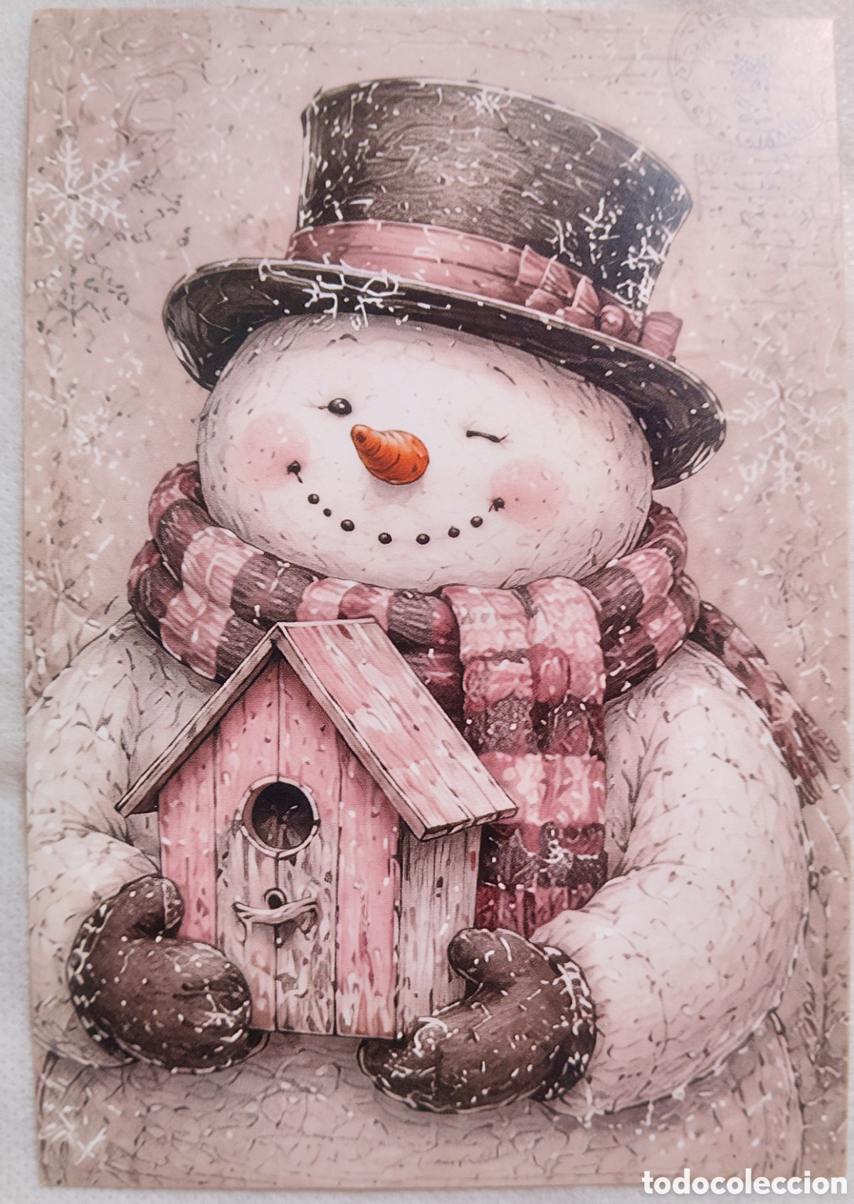 Postales: POSTAL NAVIDAD - MU&Ntilde;ECO DE NIEVE CASITA PAJARITOS PAISAJE NEVADO - ESTILO ANTIGUO