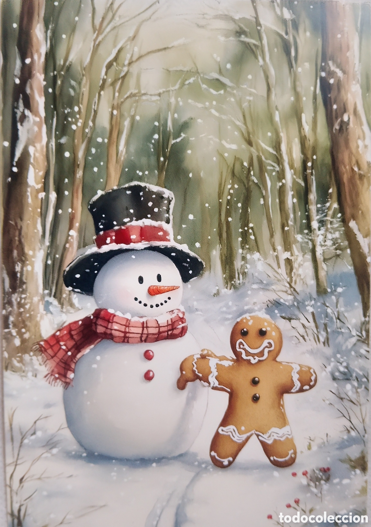 Postales: POSTAL NAVIDAD - MU&Ntilde;ECO DE NIEVE GALLETA DE JENGIBRE PAISAJE NEVADO - ESTILO ANTIGUO