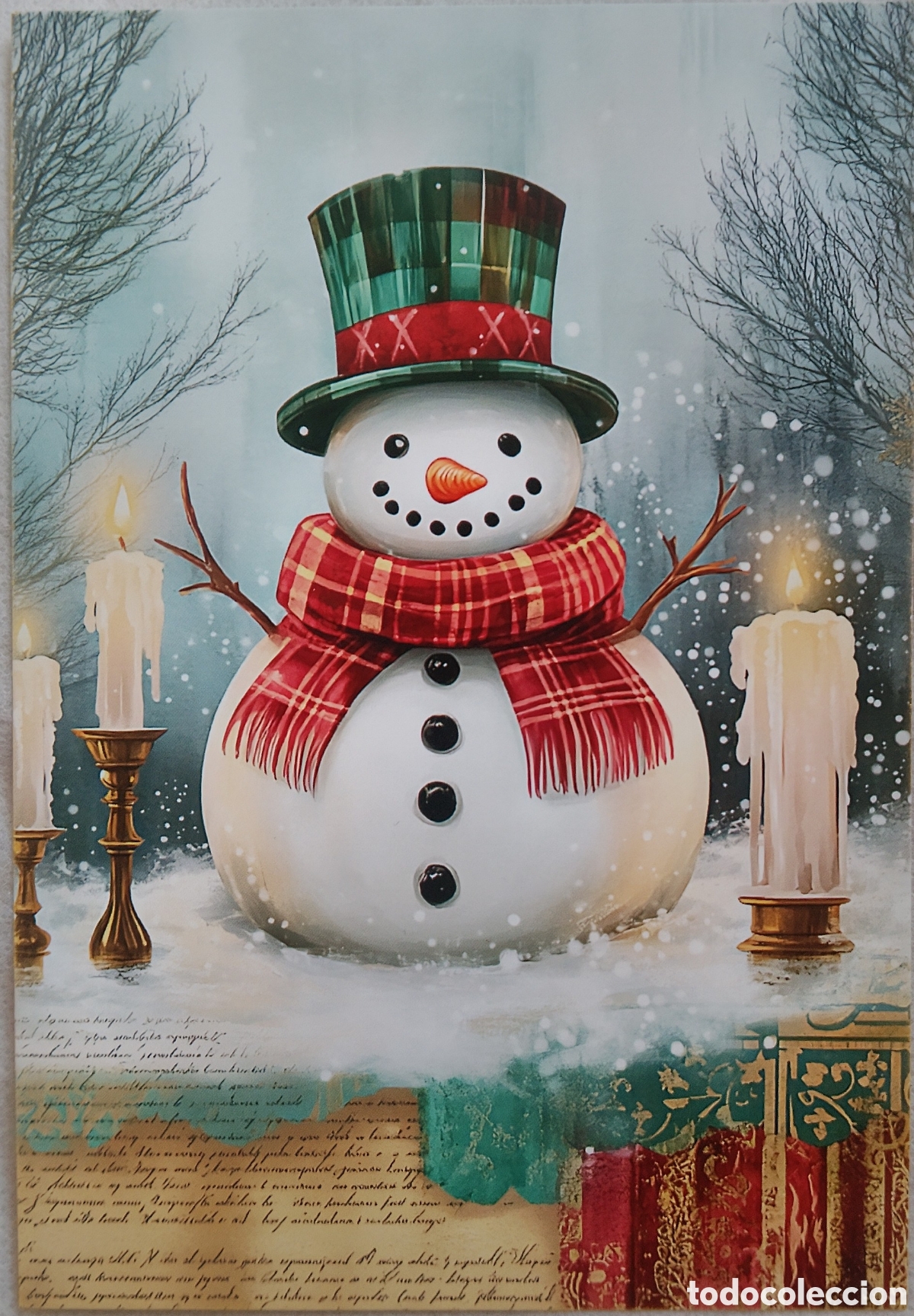 Postales: POSTAL NAVIDAD - MU&Ntilde;ECO DE NIEVE VELAS PAISAJE NEVADO - ESTILO ANTIGUO