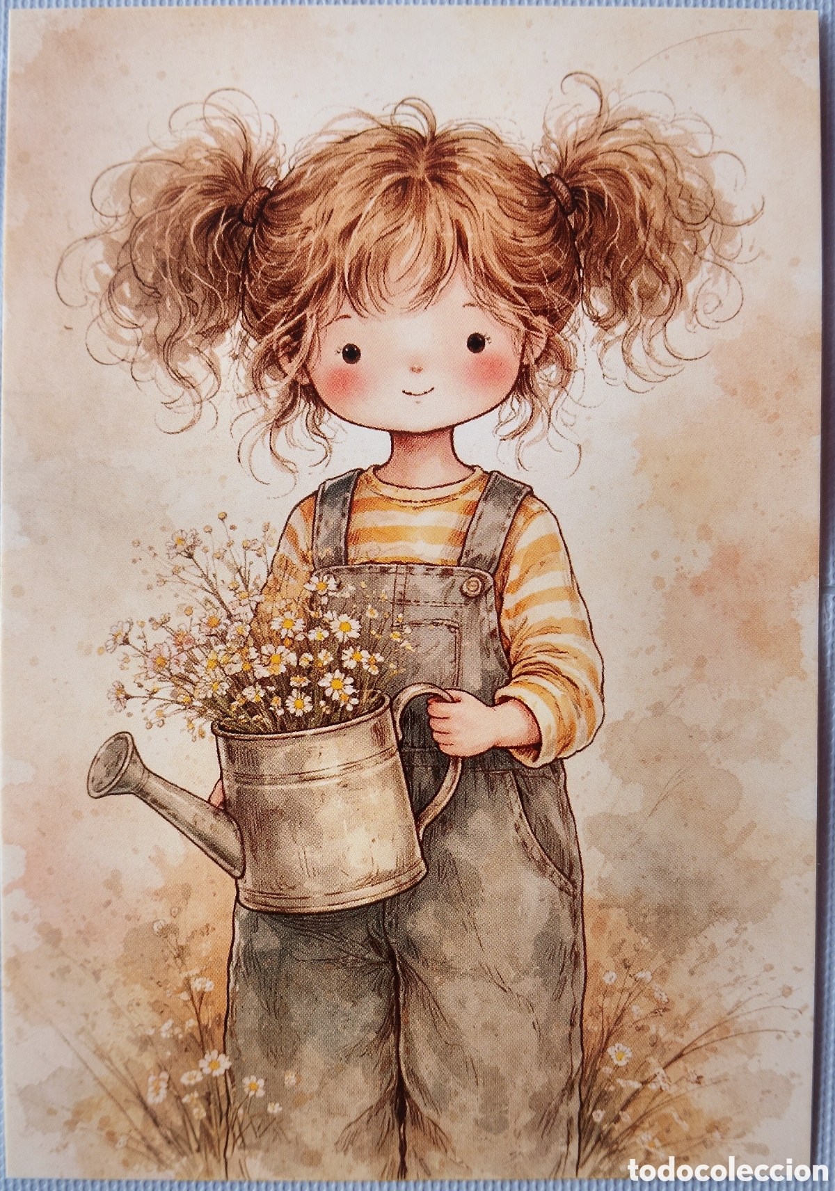 Postales: POSTAL - NI&Ntilde;A REGADERA FLORES - ESTILO ANTIGUO