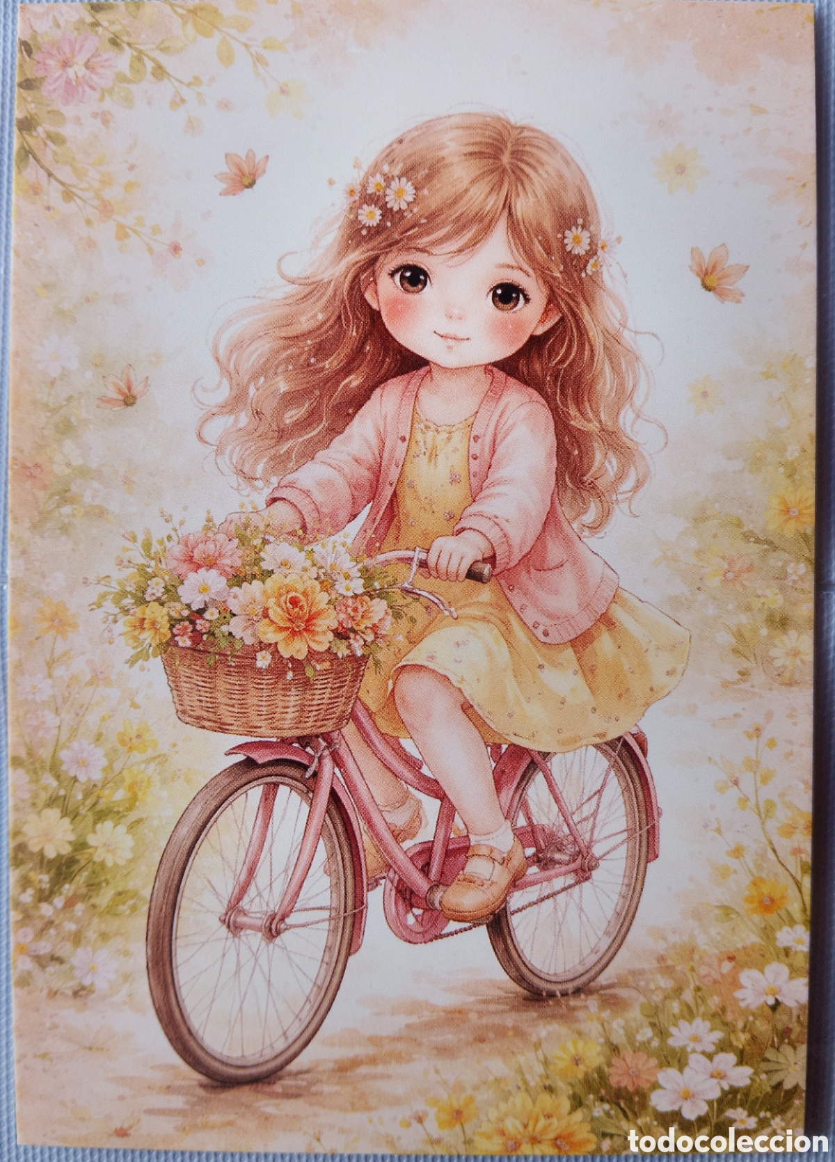 Postales: POSTAL - NI&Ntilde;A BICI FLORES - ESTILO ANTIGUO