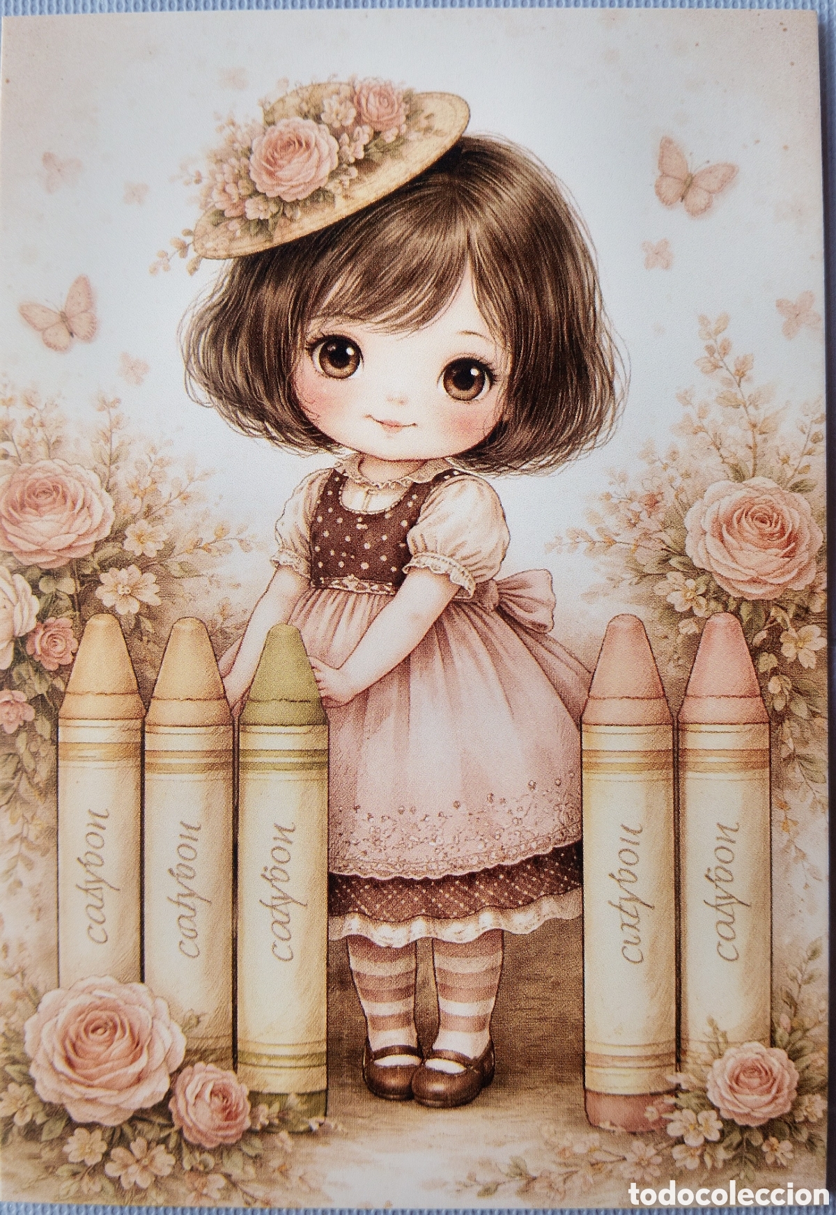 Postales: POSTAL - NI&Ntilde;A FLORES PINTURAS - ESTILO ANTIGUO