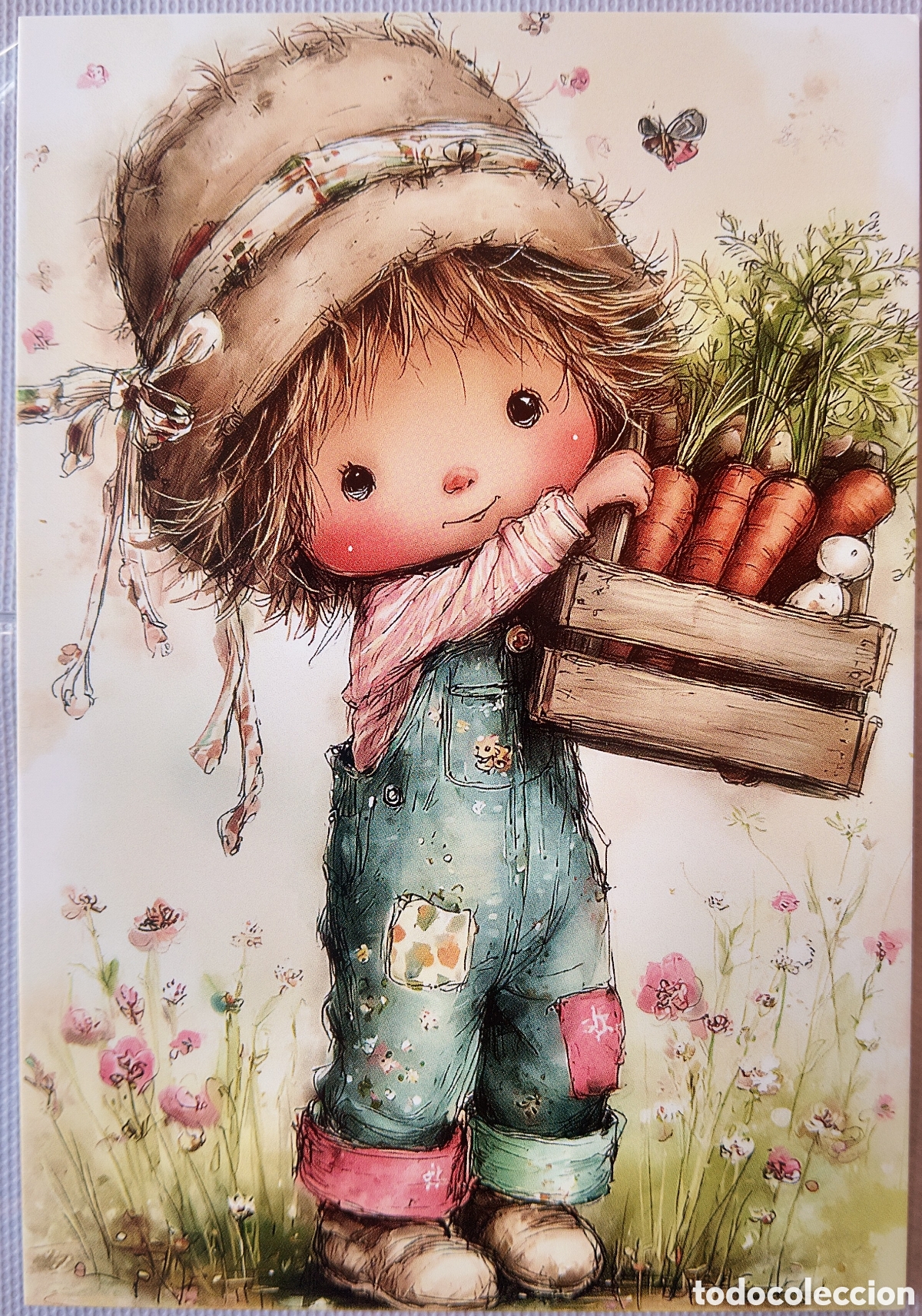 Postales: POSTAL - NI&Ntilde;A CESTO ZANAHORIAS - ESTILO ANTIGUO