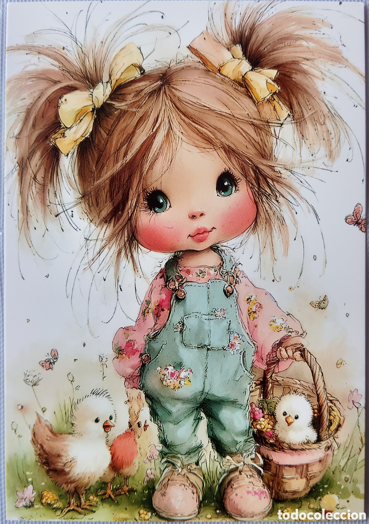 Postales: POSTAL - NI&Ntilde;A POLLITOS - ESTILO ANTIGUO