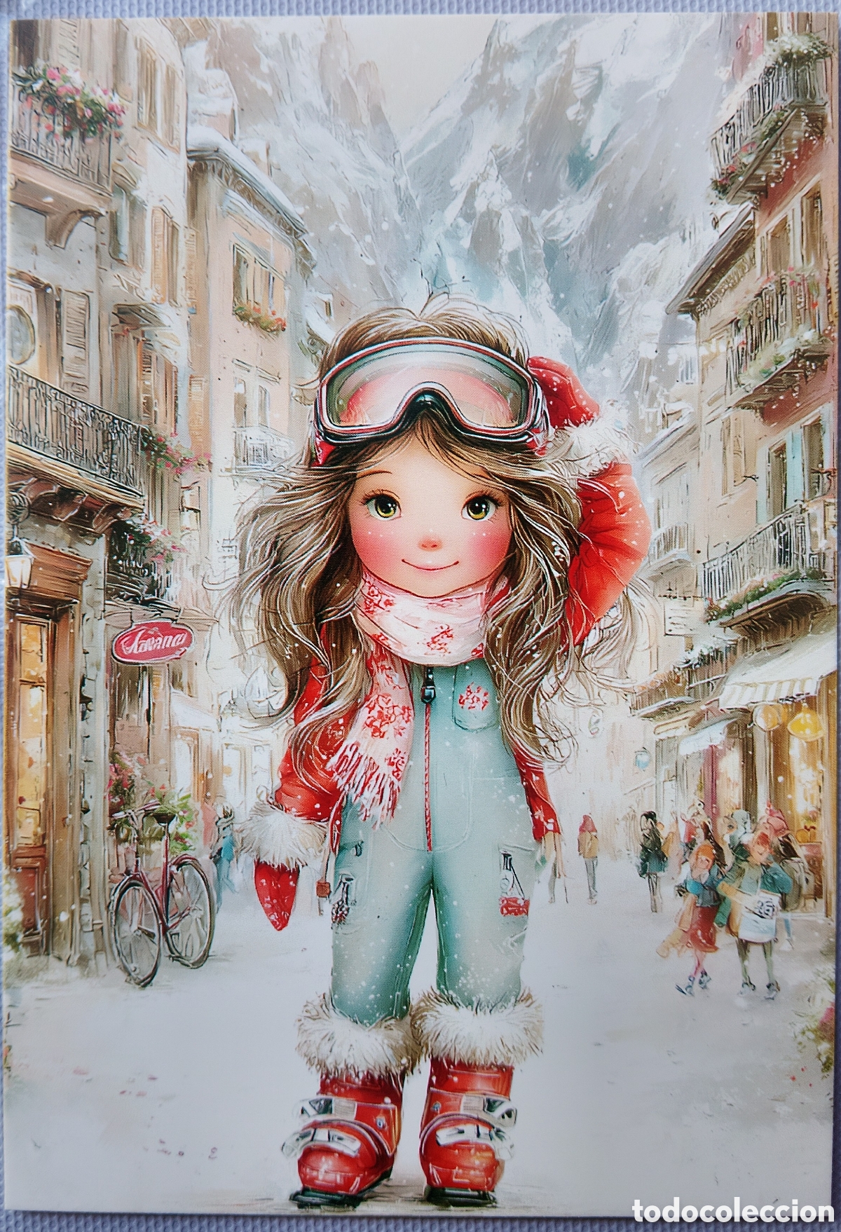 Postales: POSTAL NAVIDAD - NI&Ntilde;A ESQUIADORA PAISAJE NEVADO - ESTILO ANTIGUO