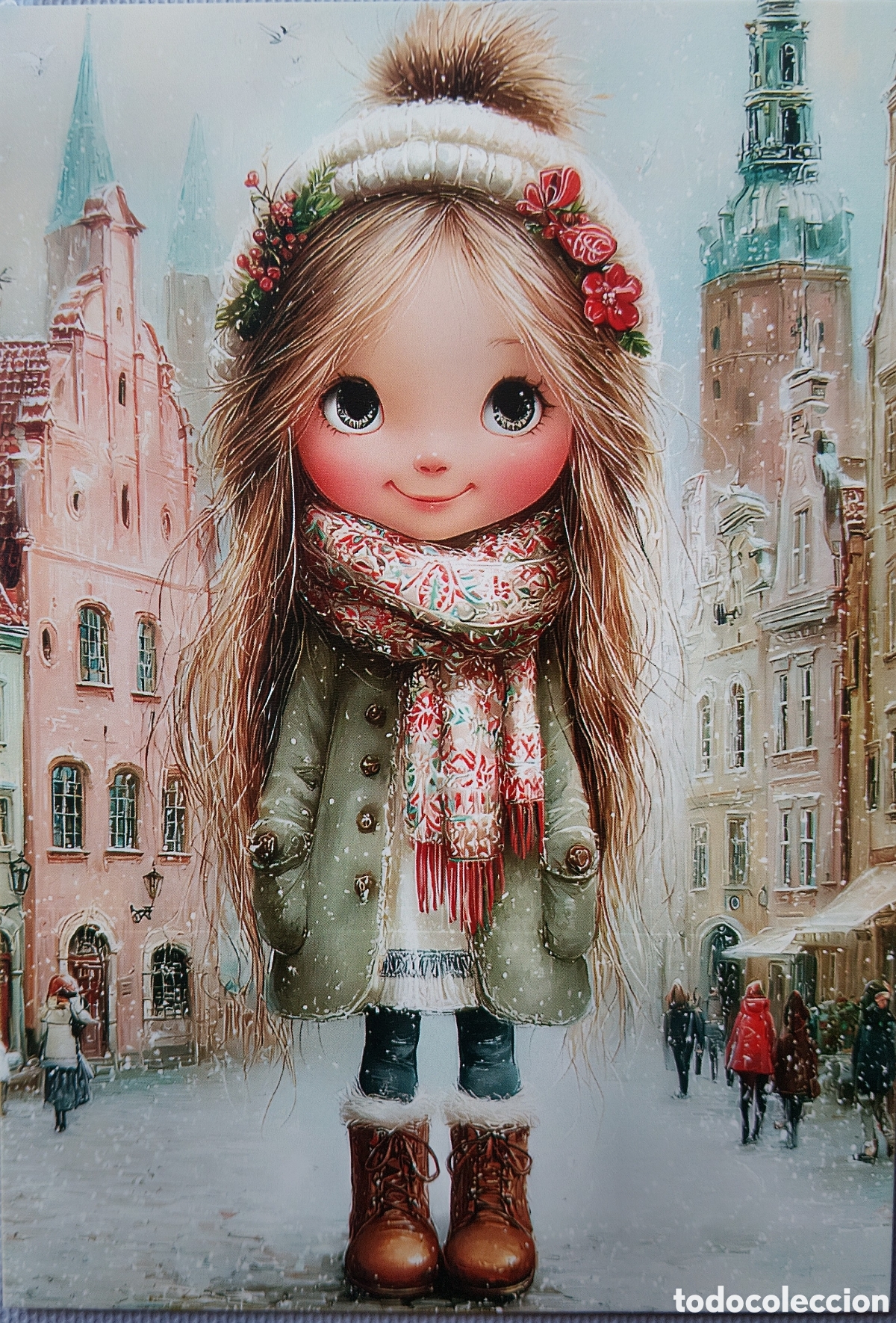 Postales: POSTAL NAVIDAD - NI&Ntilde;A PAISAJE NEVADO - ESTILO ANTIGUO