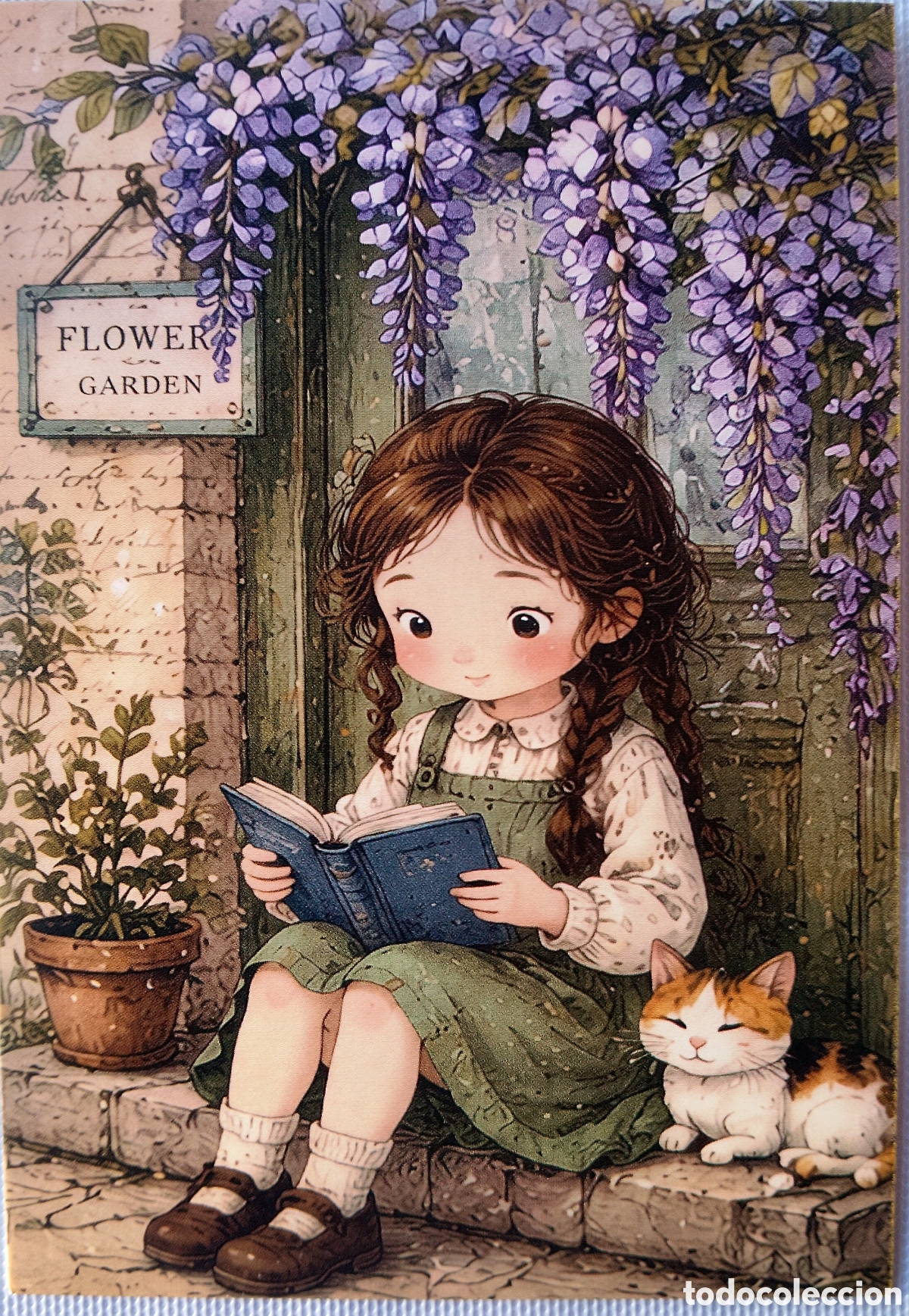 Postales: POSTAL NAVIDAD - NI&Ntilde;A LIBRO GATITO - ESTILO ANTIGUO