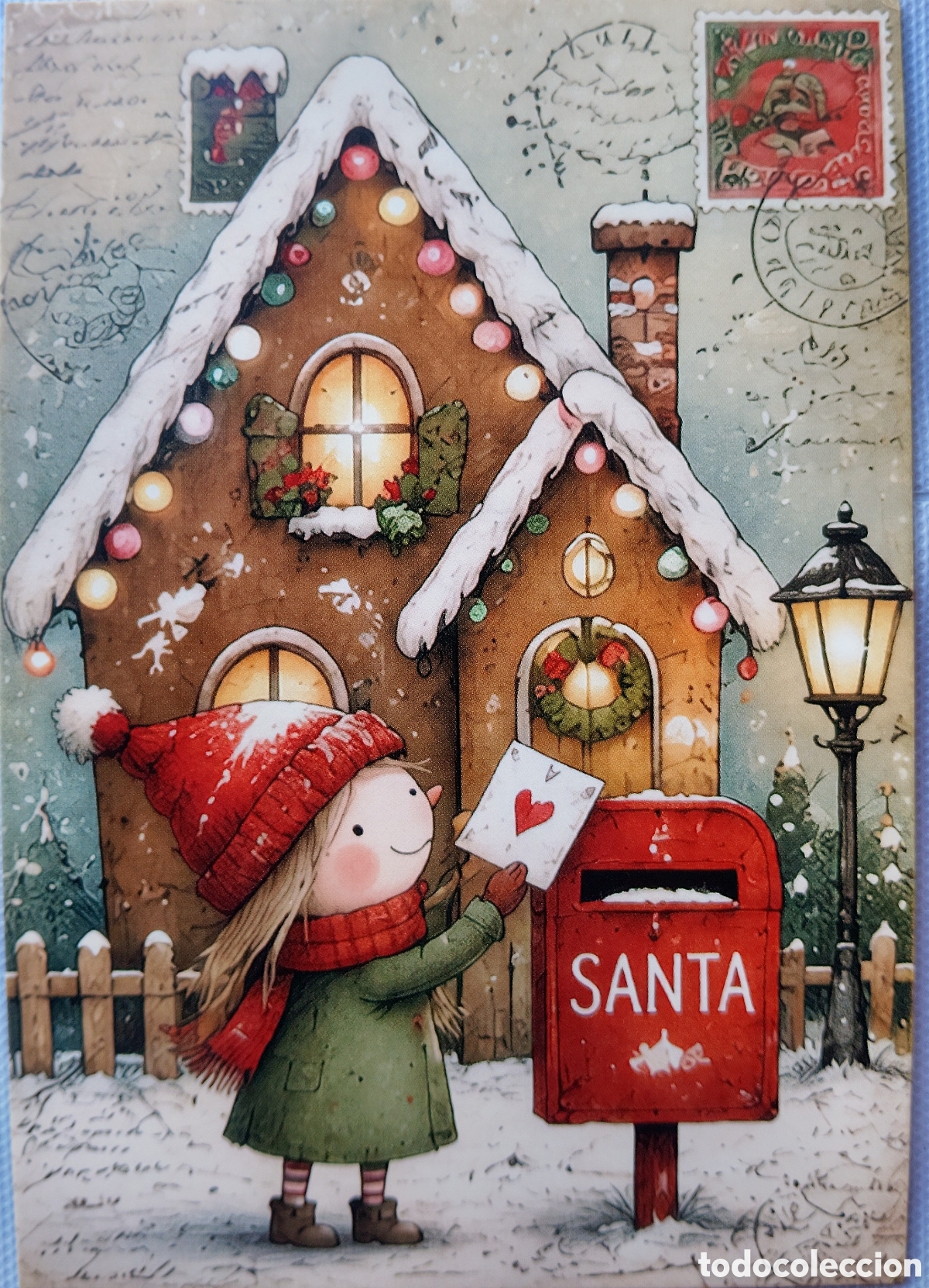 Postales: POSTAL NAVIDAD - NI&Ntilde;A CASITA BUZ&Oacute;N PAISAJE NEVADO - ESTILO ANTIGUO