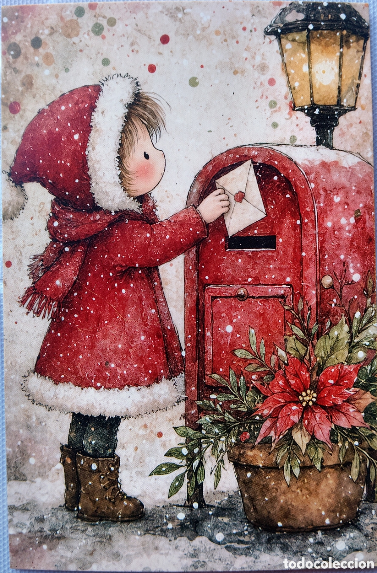 Postales: POSTAL NAVIDAD - NI&Ntilde;A BUZ&Oacute;N PAISAJE NEVADO - ESTILO ANTIGUO