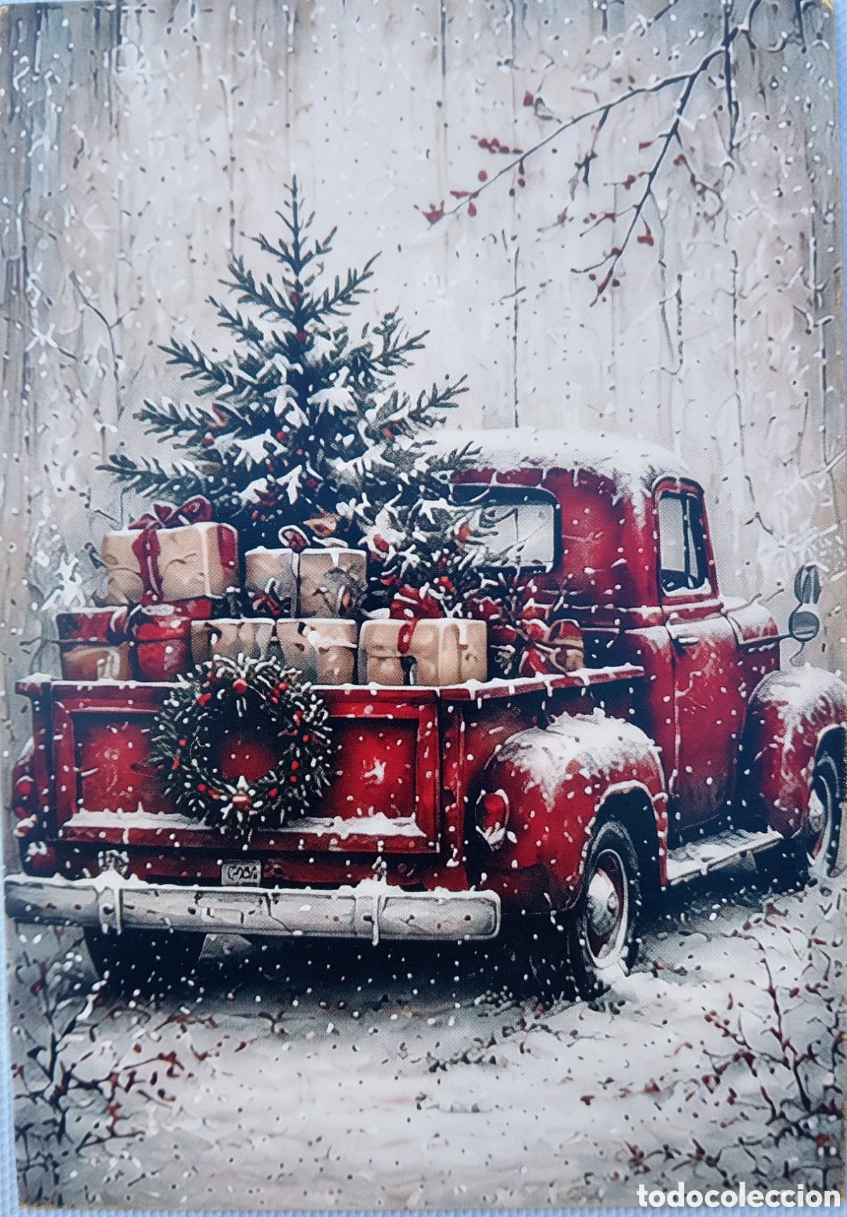 Postales: POSTAL NAVIDAD - CAMIONETA &Aacute;RBOL REGALOS PAISAJE NEVADO - ESTILO ANTIGUO