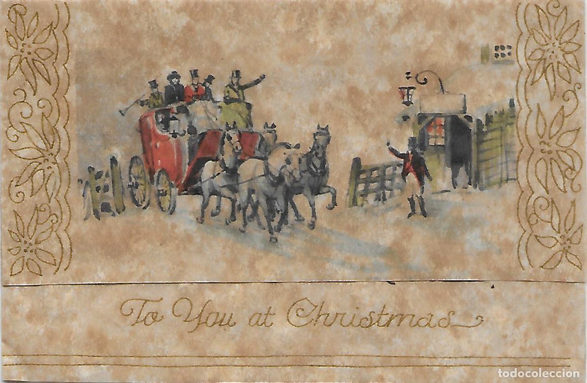 Cartes Postales: 7365S -ANTIGUA POSTAL- PAPEL VEGETAL-CARROZA, NAVIDAD- SALUDOS- DIPTICA 14,5X9,5 CM (DOBLADA EN 4)