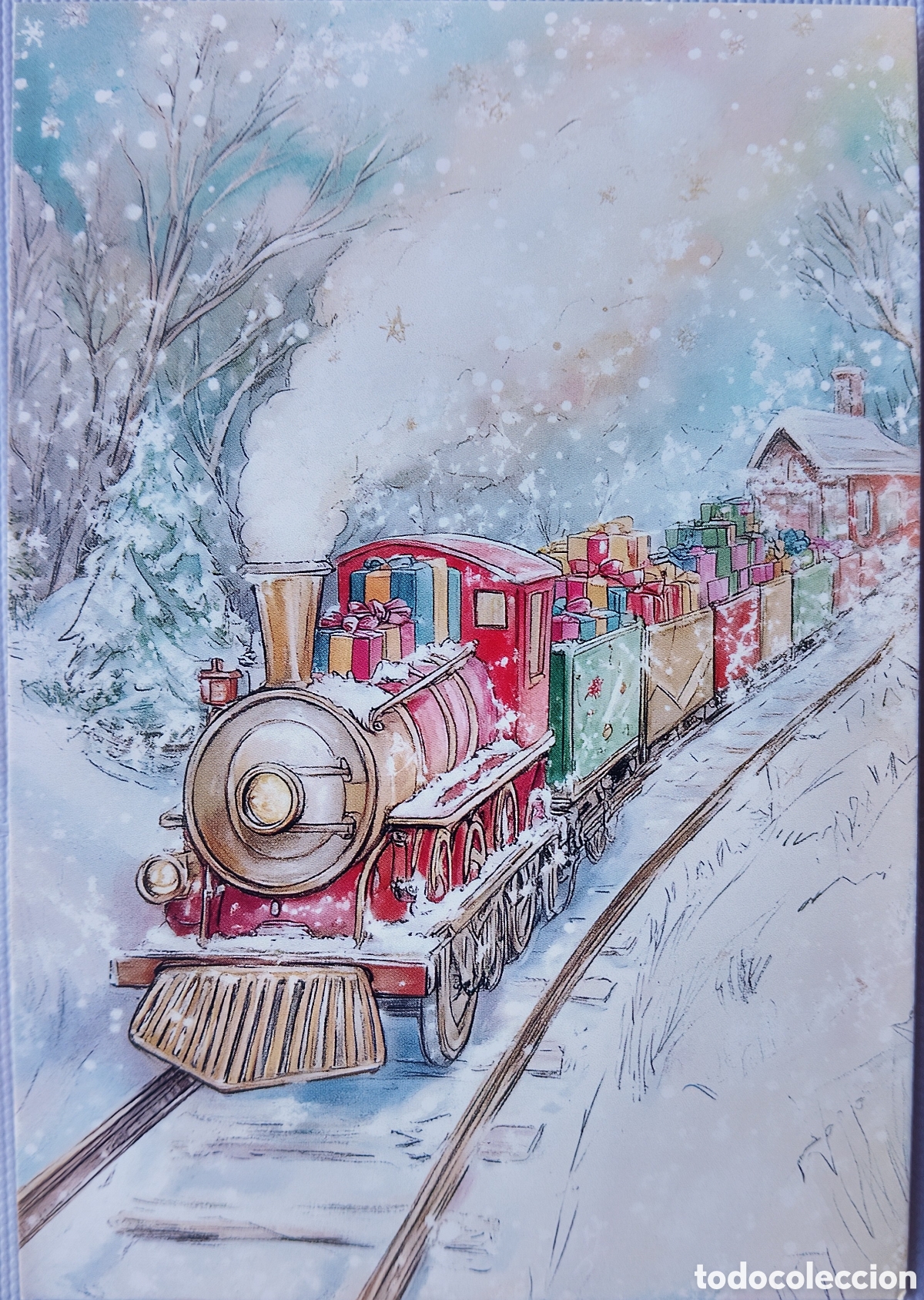 Postales: POSTAL NAVIDAD - TREN REGALOS PAISAJE NEVADO - ESTILO ANTIGUO