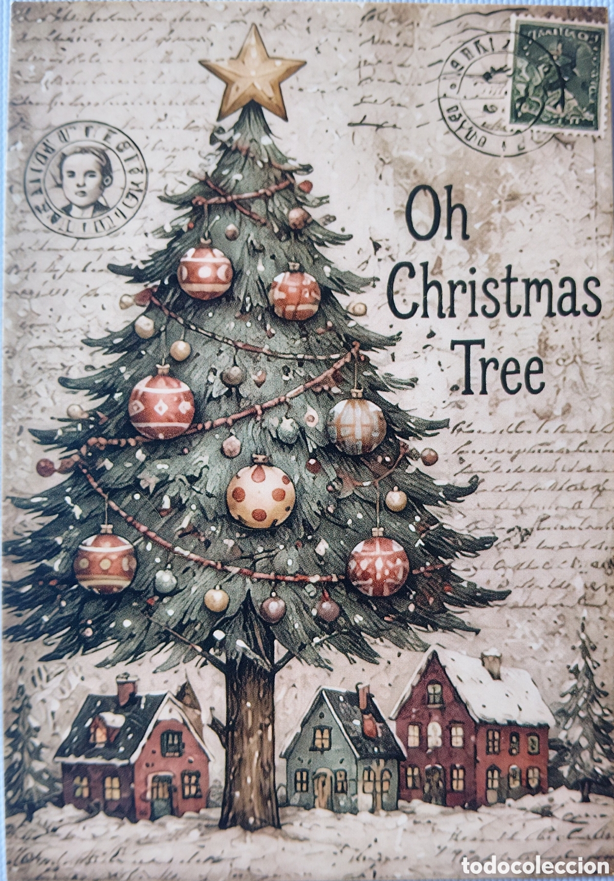 Postales: POSTAL NAVIDAD - &Aacute;RBOL CASITAS PAISAJE NEVADO - ESTILO ANTIGUO