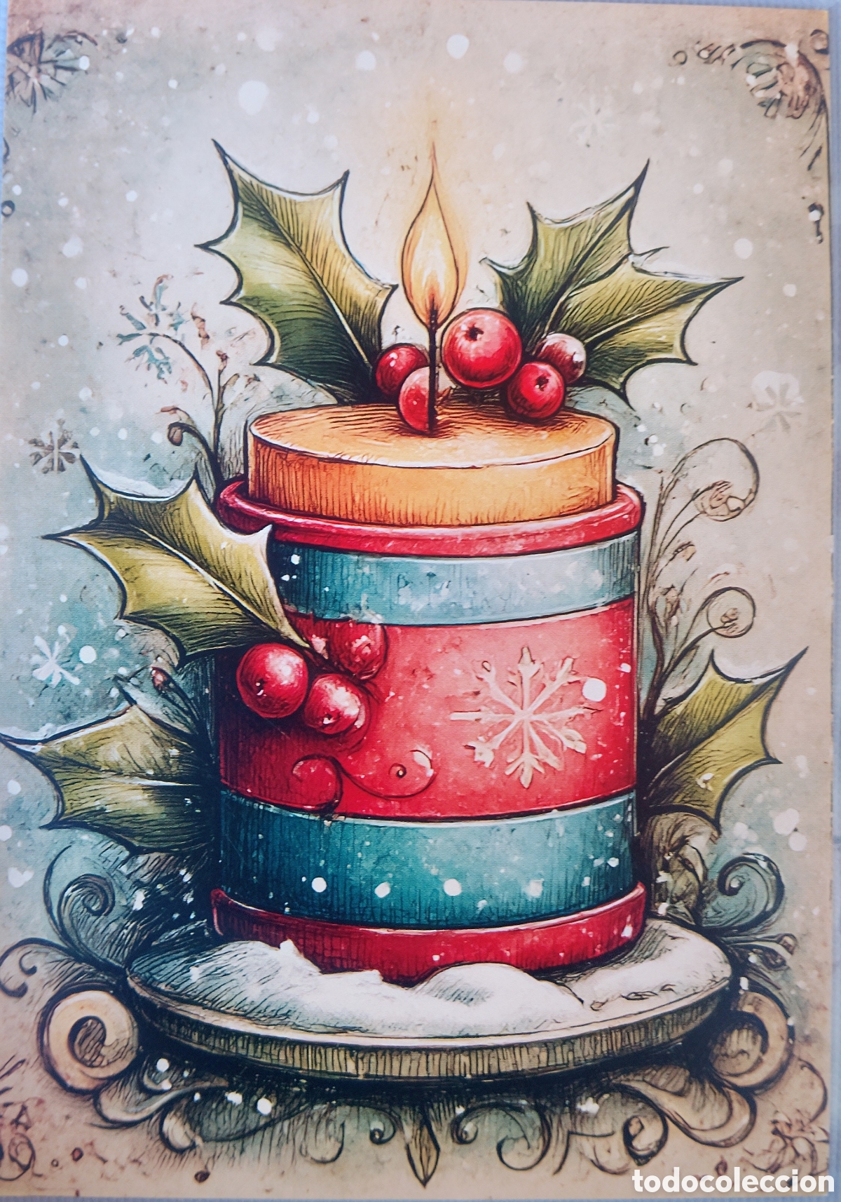 Postales: POSTAL NAVIDAD - VELA ACEBO - ESTILO ANTIGUO