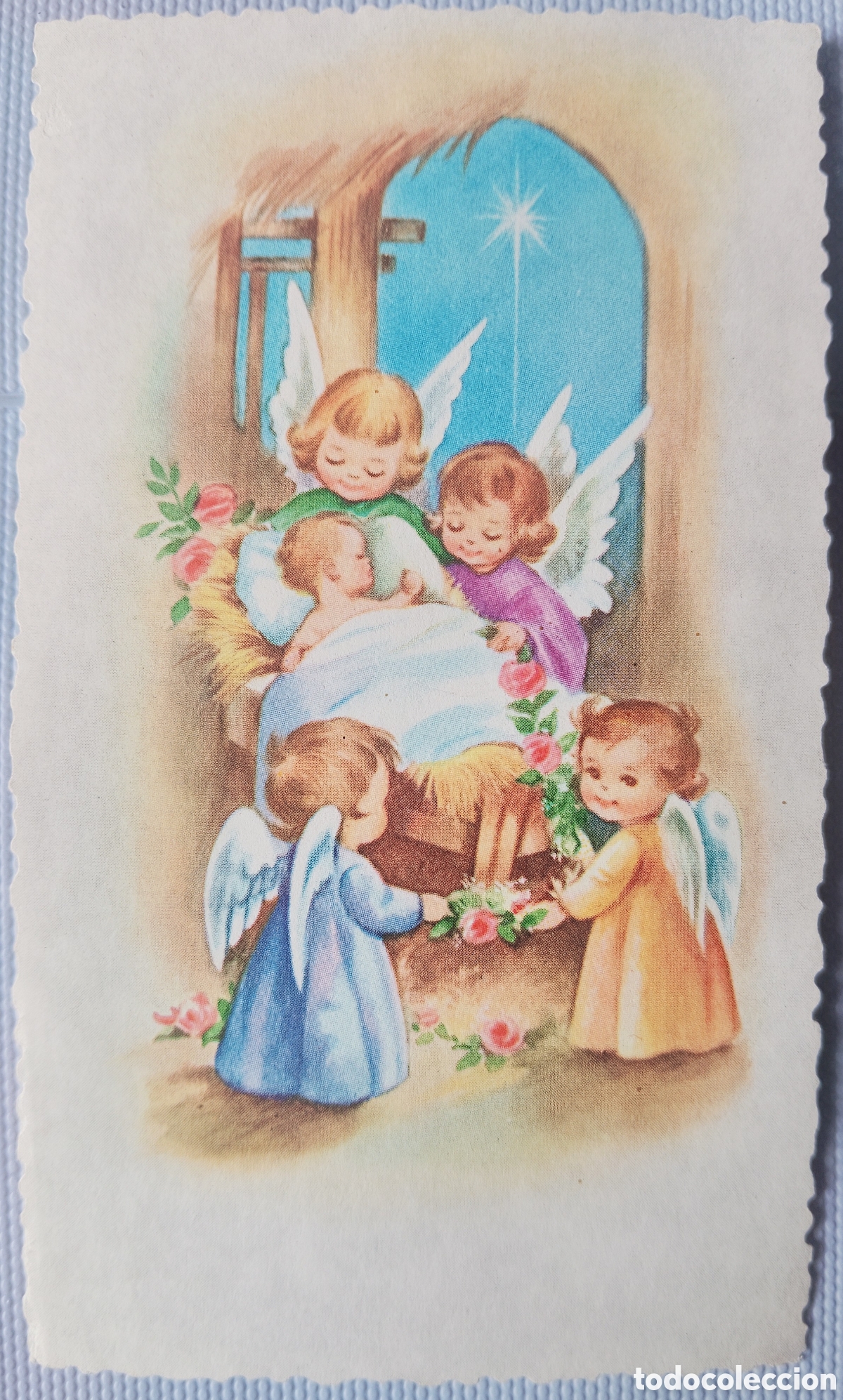 Postkarten: FELICITACI&Oacute;N ANTIGUA - NI&Ntilde;O JES&Uacute;S PESEBRE ANGELITOS