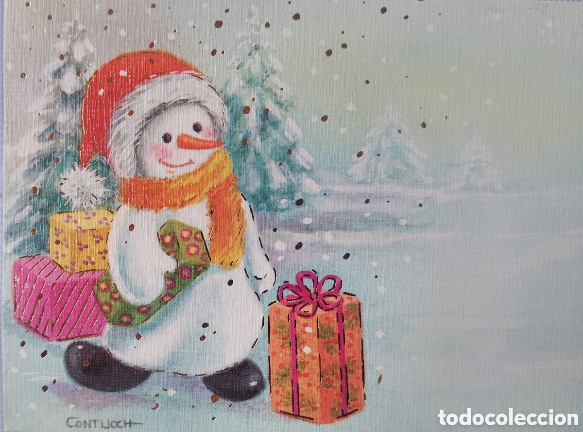 Postales: FELICITACI&Oacute;N NAVIDAD - CONTIJOCH - MU&Ntilde;ECO DE NIEVE PAISAJE NEVADO