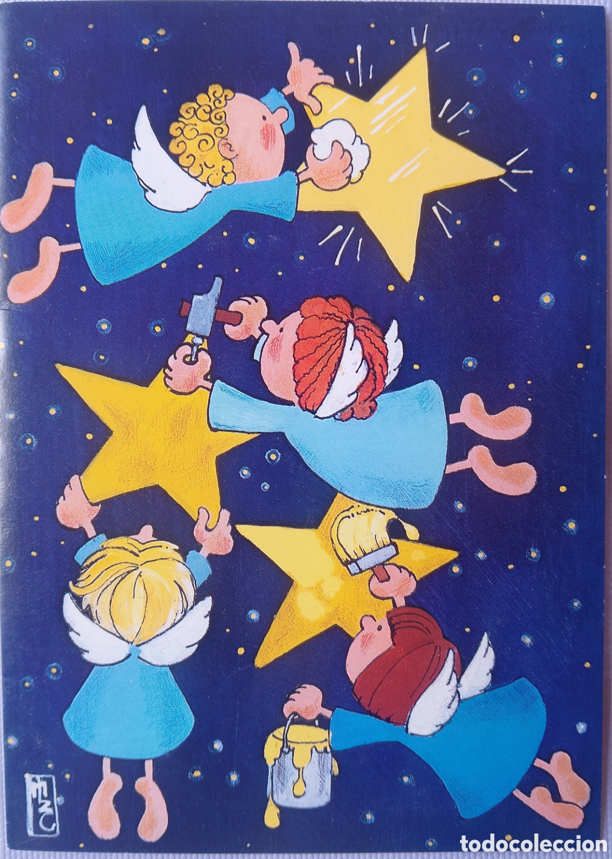 Postales: FELICITACI&Oacute;N NAVIDAD - UNICEF - ANGELITOS PINTANDO ESTRELLAS