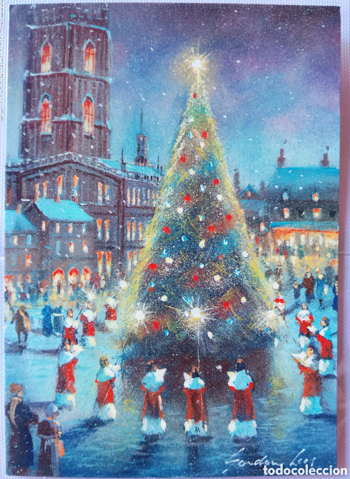 Cartes Postales: FELICITACI&Oacute;N NAVIDAD - GORDON LEES - REINO UNIDO - &Aacute;RBOL CORO IGLESIA PLAZA CIUDAD NEVADA NOCHE