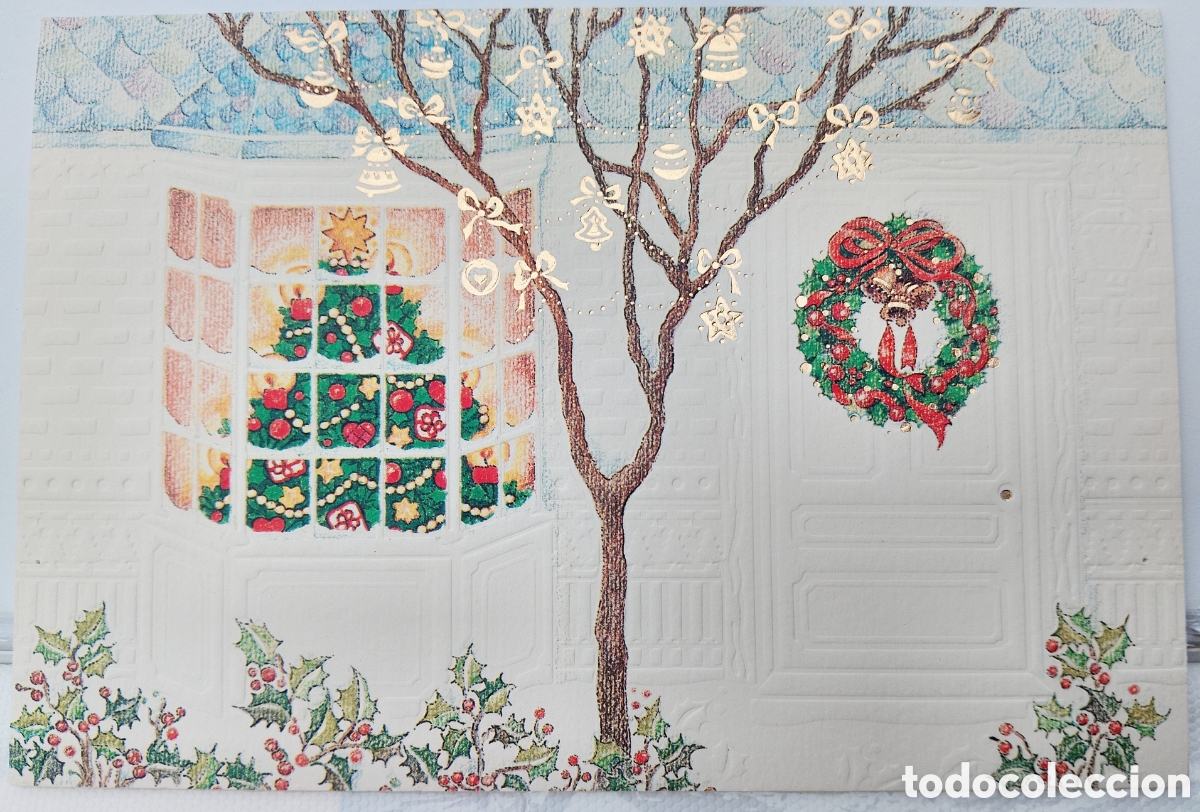 Postcards: FELICITACI&Oacute;N NAVIDAD RELIEVE - EDICIONES BUSQUETS - &Aacute;RBOL CASA PAISAJE NEVADO