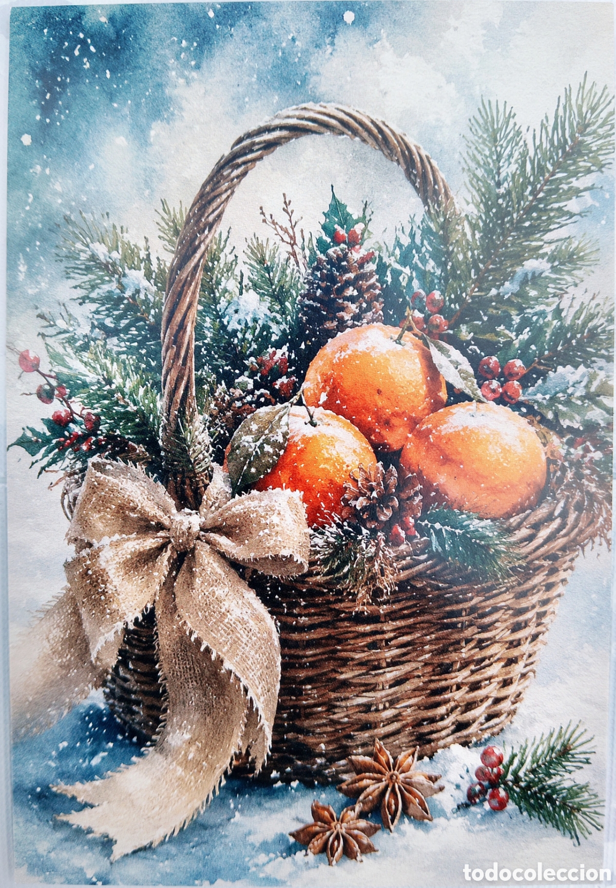 Postcards: POSTAL NAVIDAD - CESTO NARANJAS ADORNOS PAISAJE NEVADO - ESTILO ANTIGUO