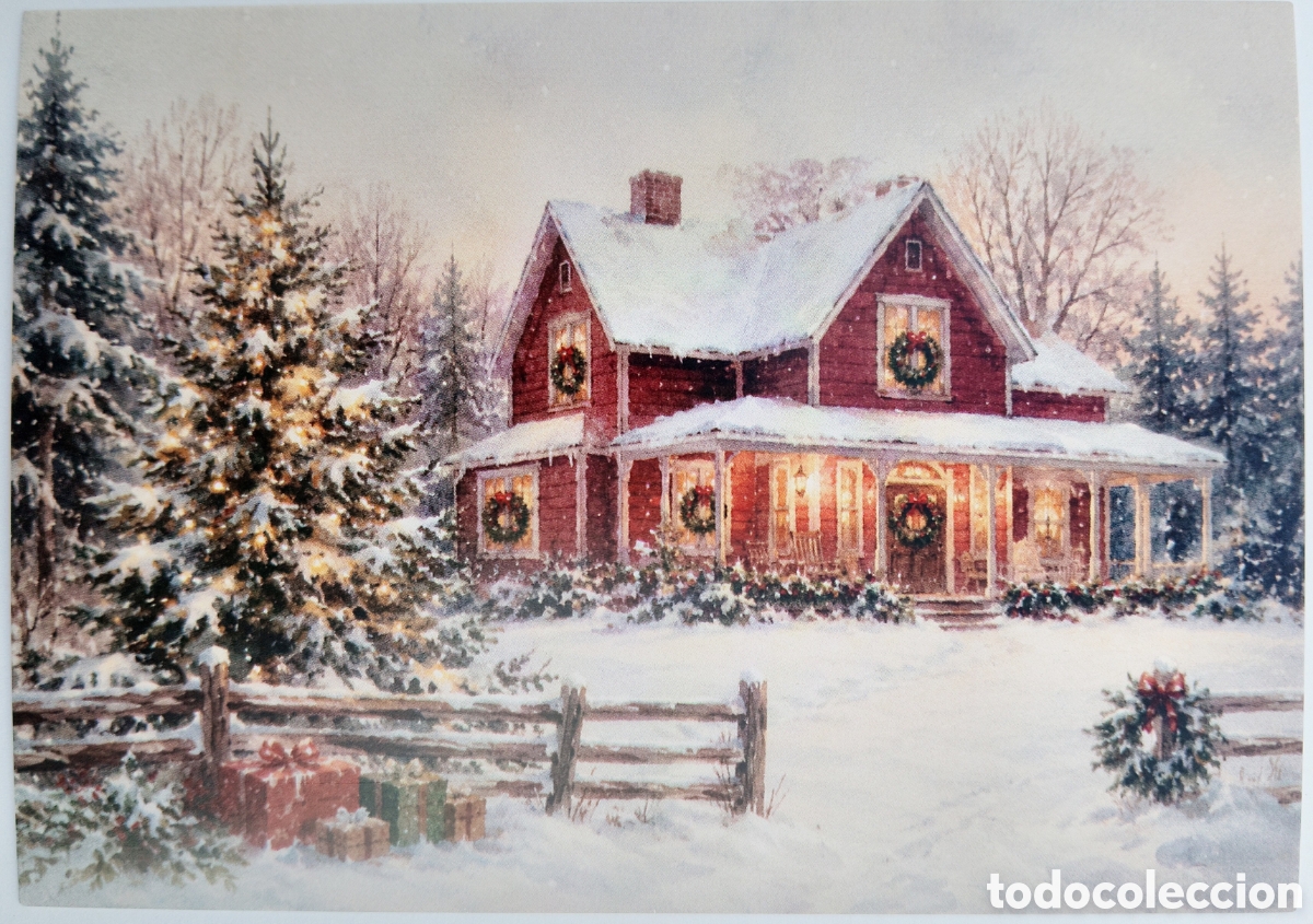 Postkarten: POSTAL NAVIDAD - CASA CASITA &Aacute;RBOL PAISAJE NEVADO - ESTILO ANTIGUO