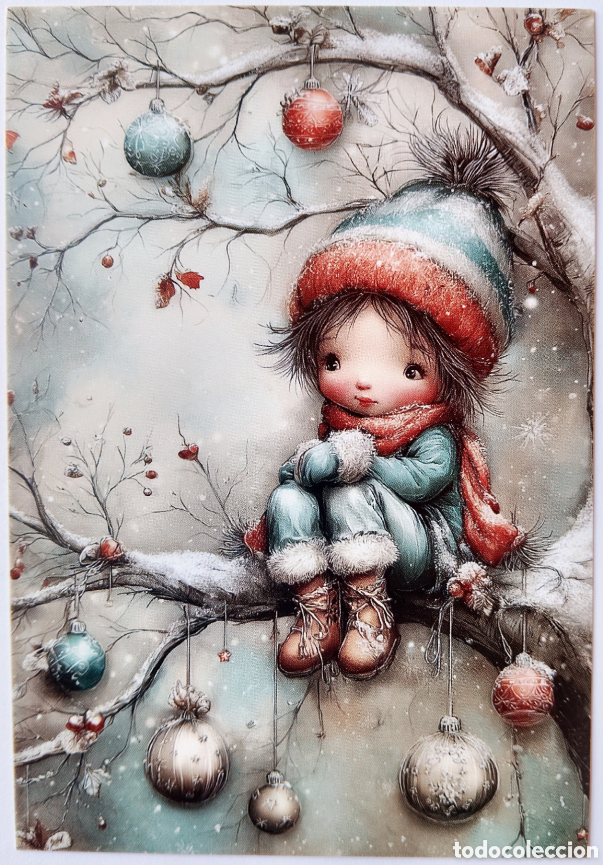 Postkarten: POSTAL NAVIDAD - NI&Ntilde;O &Aacute;RBOL BOLAS PAISAJE NEVADO - ESTILO ANTIGUO