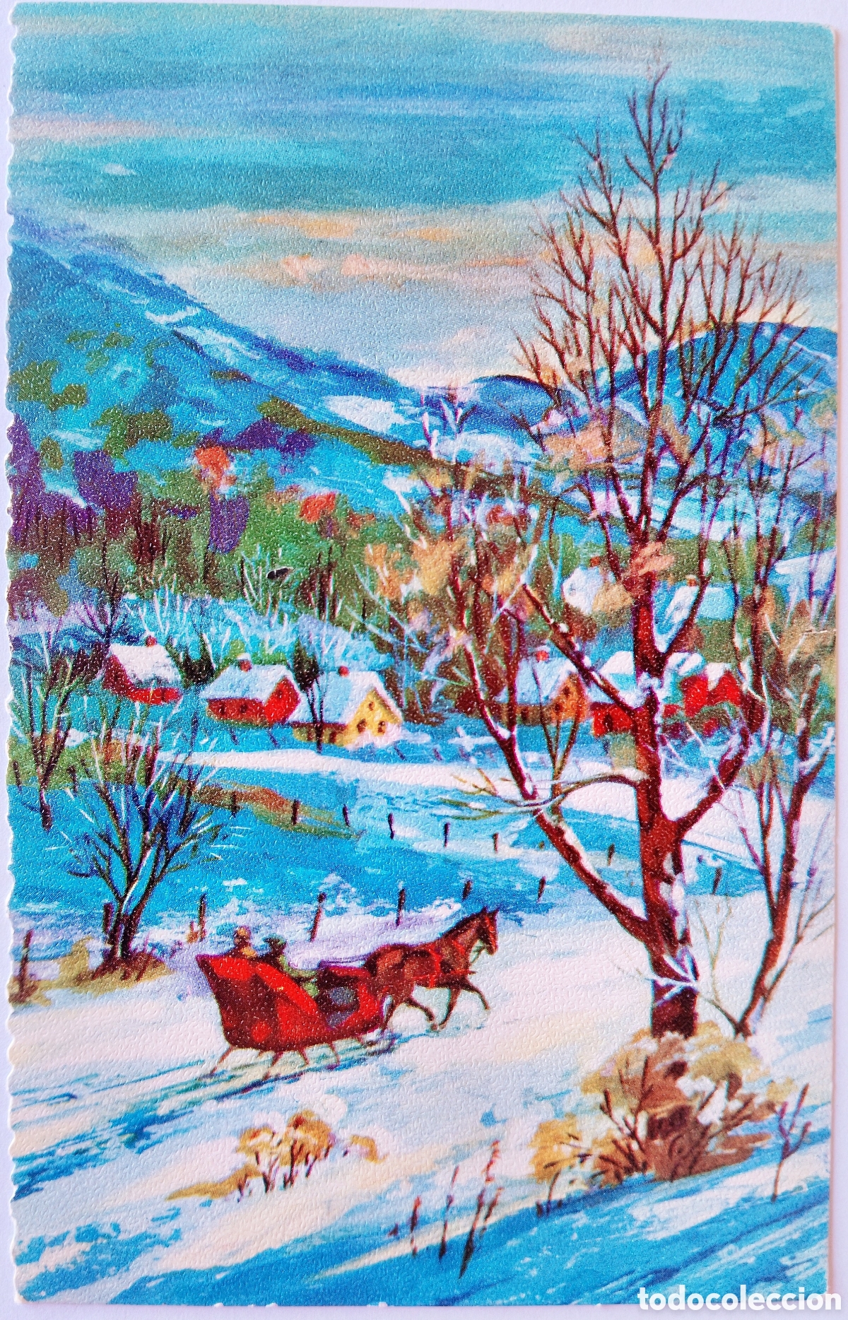 Postkarten: FELICITACI&Oacute;N NAVIDAD ANTIGUA - TRINEO PAISAJE NEVADO