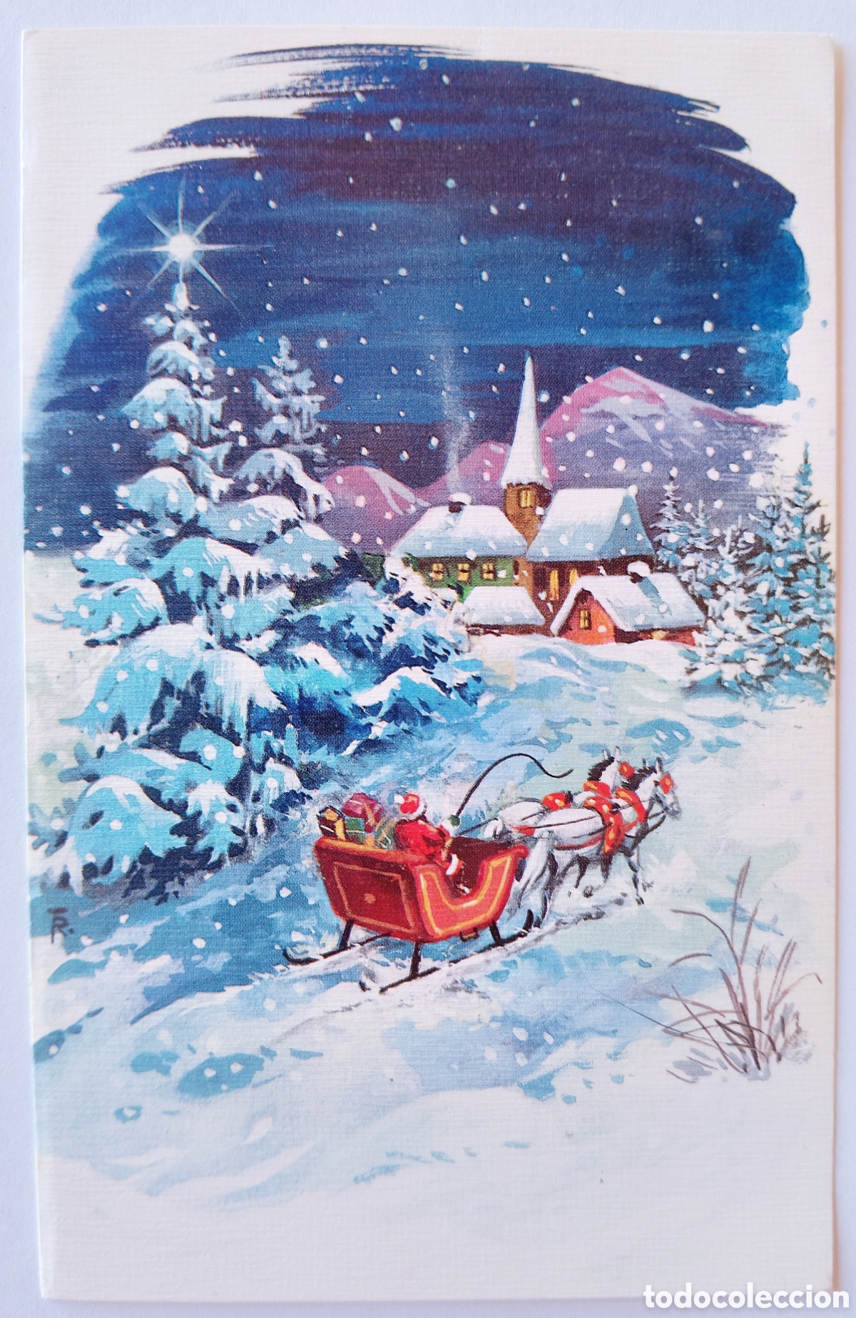 Postales: FELICITACI&Oacute;N NAVIDAD - EDICROMO - TRINEO PAISAJE NEVADO