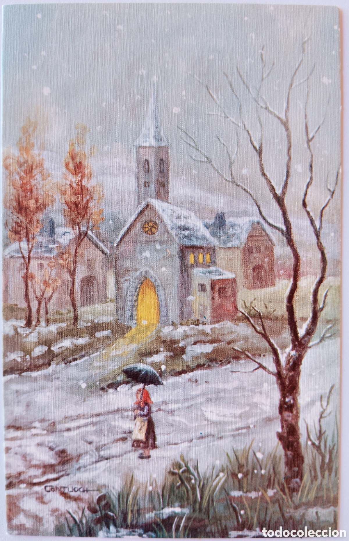 Postales: FELICITACI&Oacute;N NAVIDAD - CONTIJOCH - EDICIONES SUBI - IGLESIA CASITAS PAISAJE NEVADO