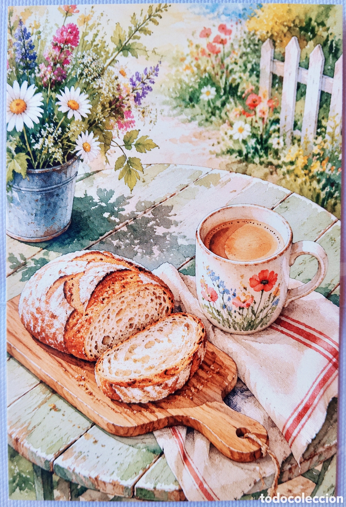 Postales: POSTAL - DETALLE TAZA CAF&Eacute; PAN FLORES - ESTILO ANTIGUO