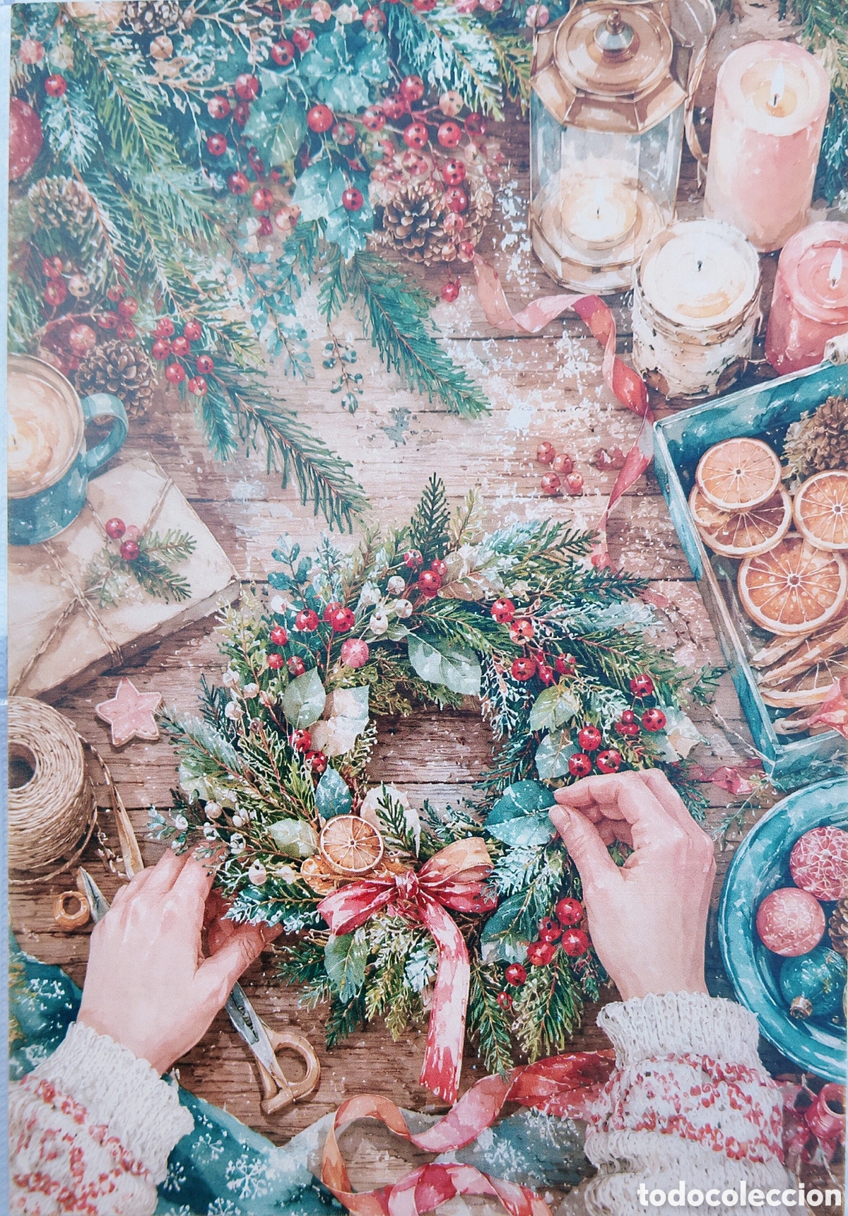 Postales: POSTAL NAVIDAD - DETALLE CORONA VELAS - ESTILO ANTIGUO