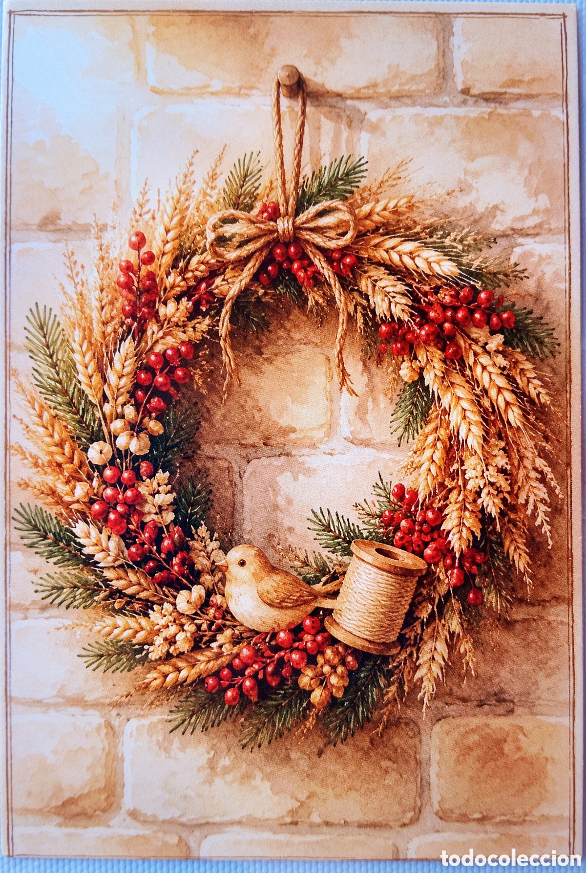 Postales: POSTAL NAVIDAD - DETALLE CORONA PAJARITO - ESTILO ANTIGUO