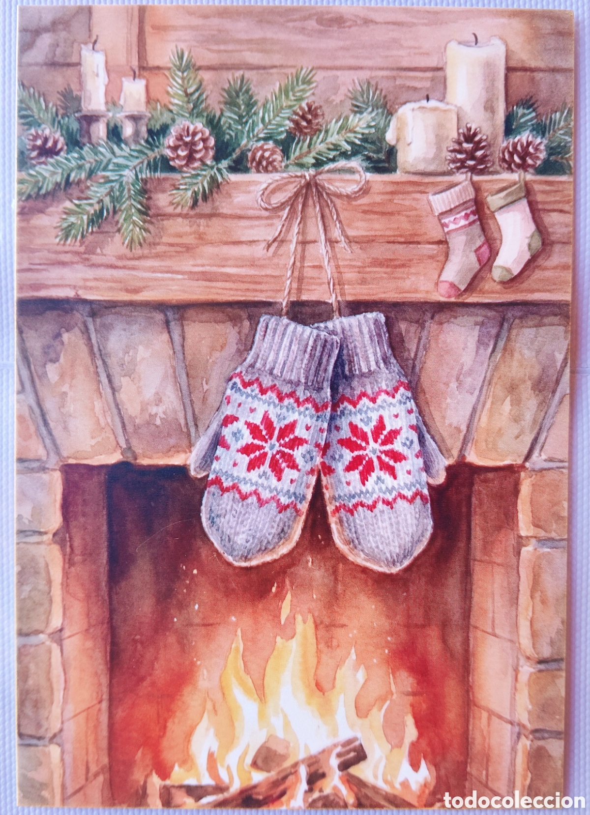 Postales: POSTAL NAVIDAD - ESCENA HOGARE&Ntilde;A CHIMENEA MANOPLAS - ESTILO ANTIGUO