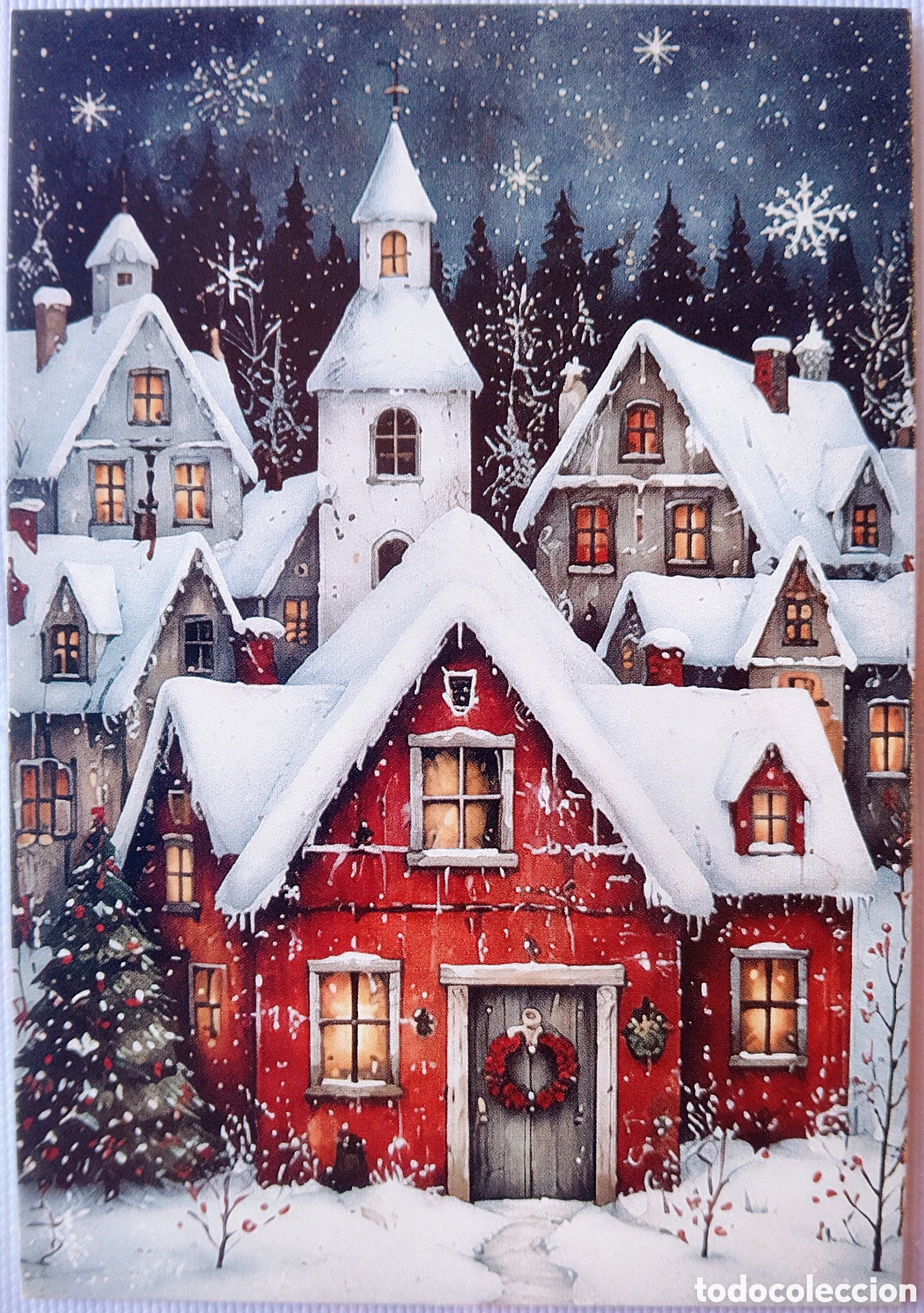 Postales: POSTAL NAVIDAD - CASITAS IGLESIA PAISAJE NEVADO - ESTILO ANTIGUO