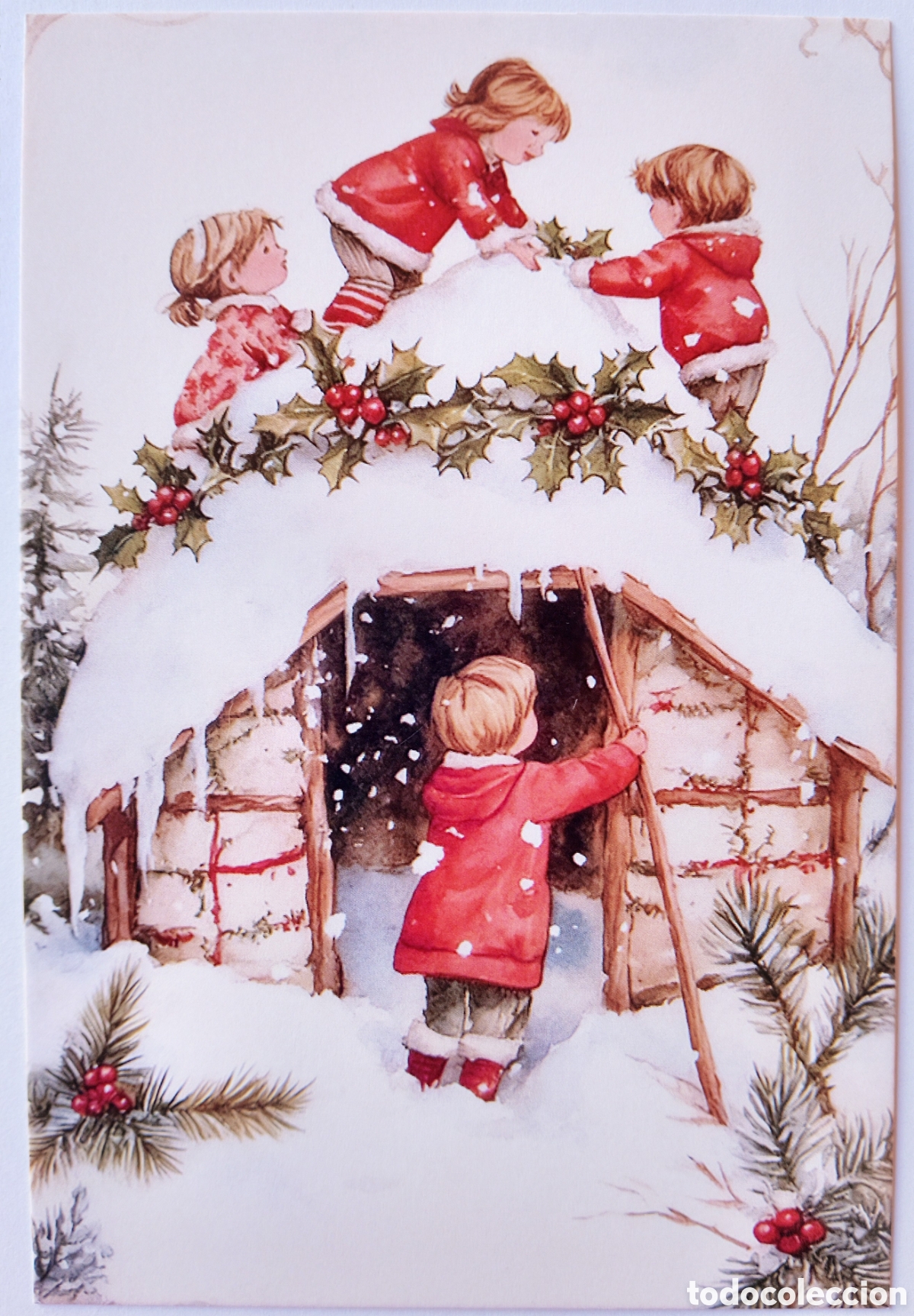 Postales: POSTAL NAVIDAD - NI&Ntilde;OS REFUGIO PAISAJE NEVADO - ESTILO ANTIGUO