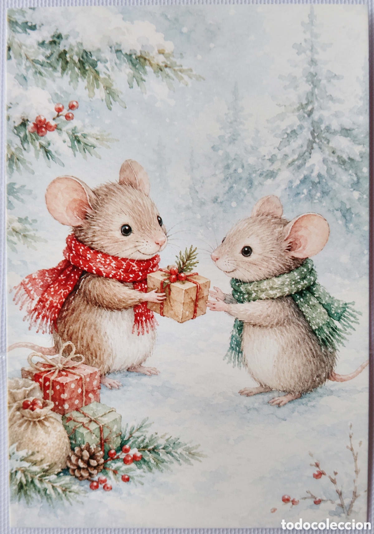 Postales: POSTAL NAVIDAD - RATONCITOS REGALO PAISAJE NEVADO - ESTILO ANTIGUO